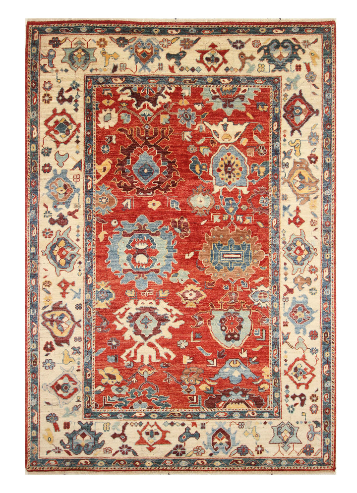 6x9 Rusty Red Oushak Hand-Knotted Wool Oriental Rug - Yildiz Rugs