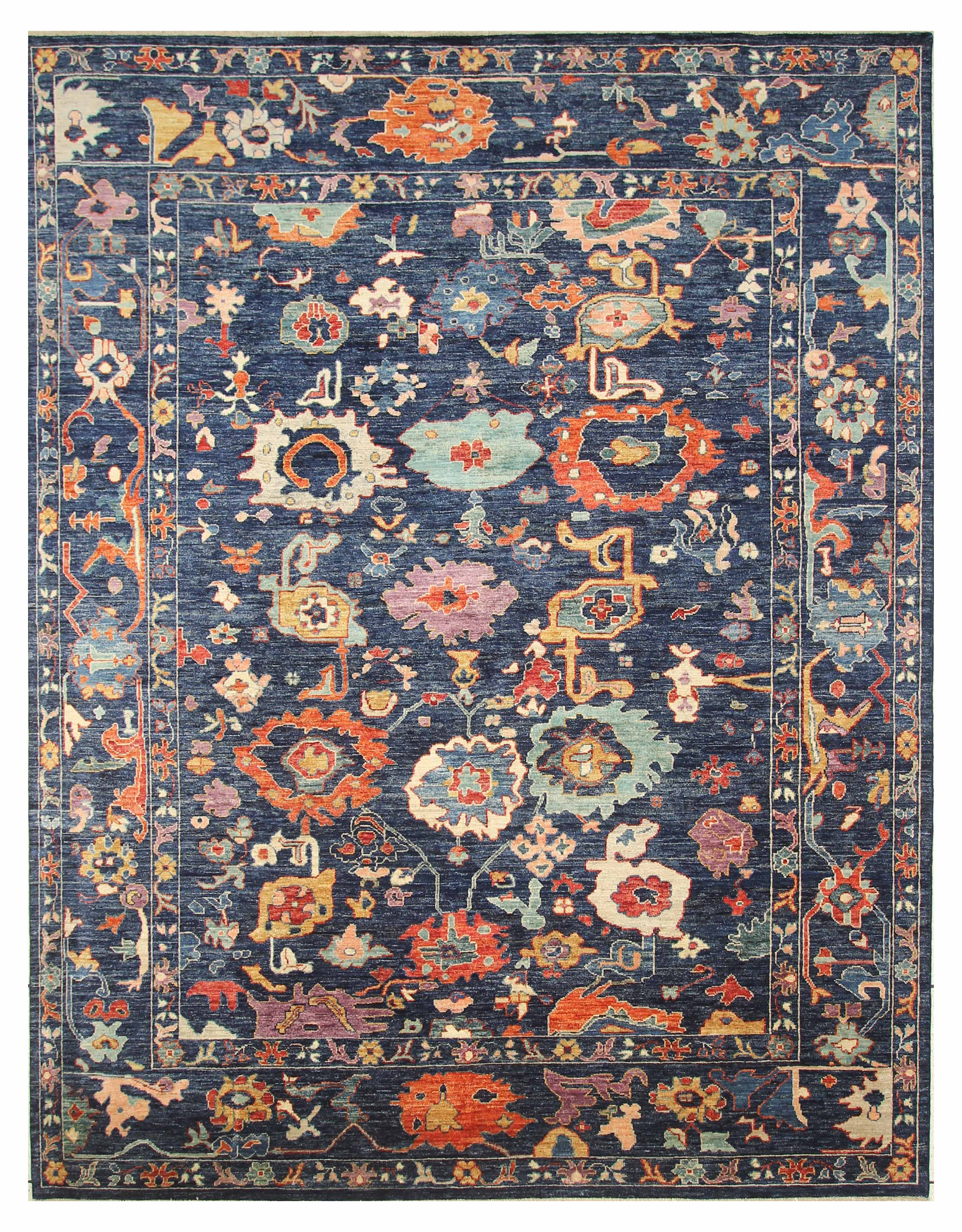 9x12 Navy Blue Oushak Turkish Hand knotted Oriental Rug - Yildiz Rugs