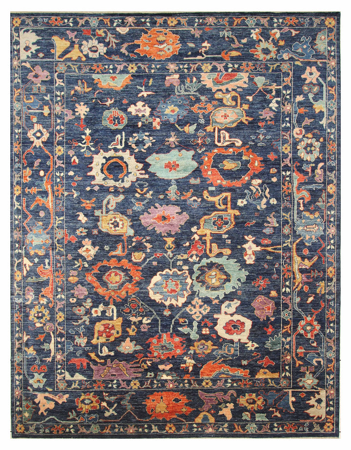 9x12 Navy Blue Oushak Turkish Hand knotted Oriental Rug - Yildiz Rugs
