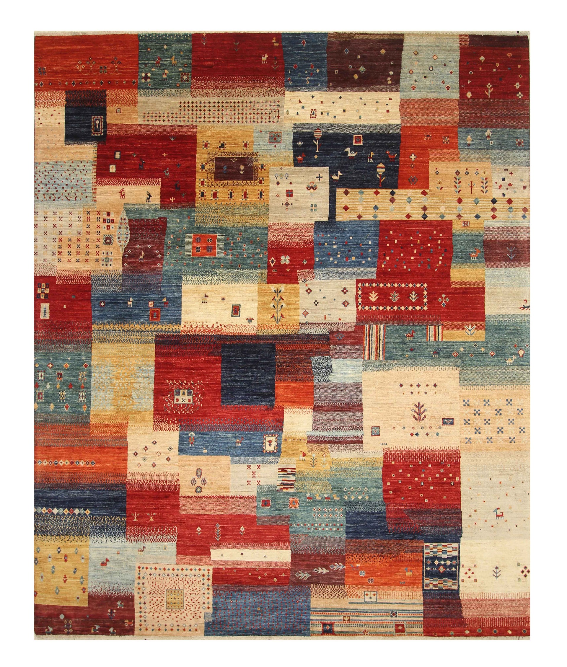 8x10 Afghan Gabbeh Multicolor Hand-Knotted Rug