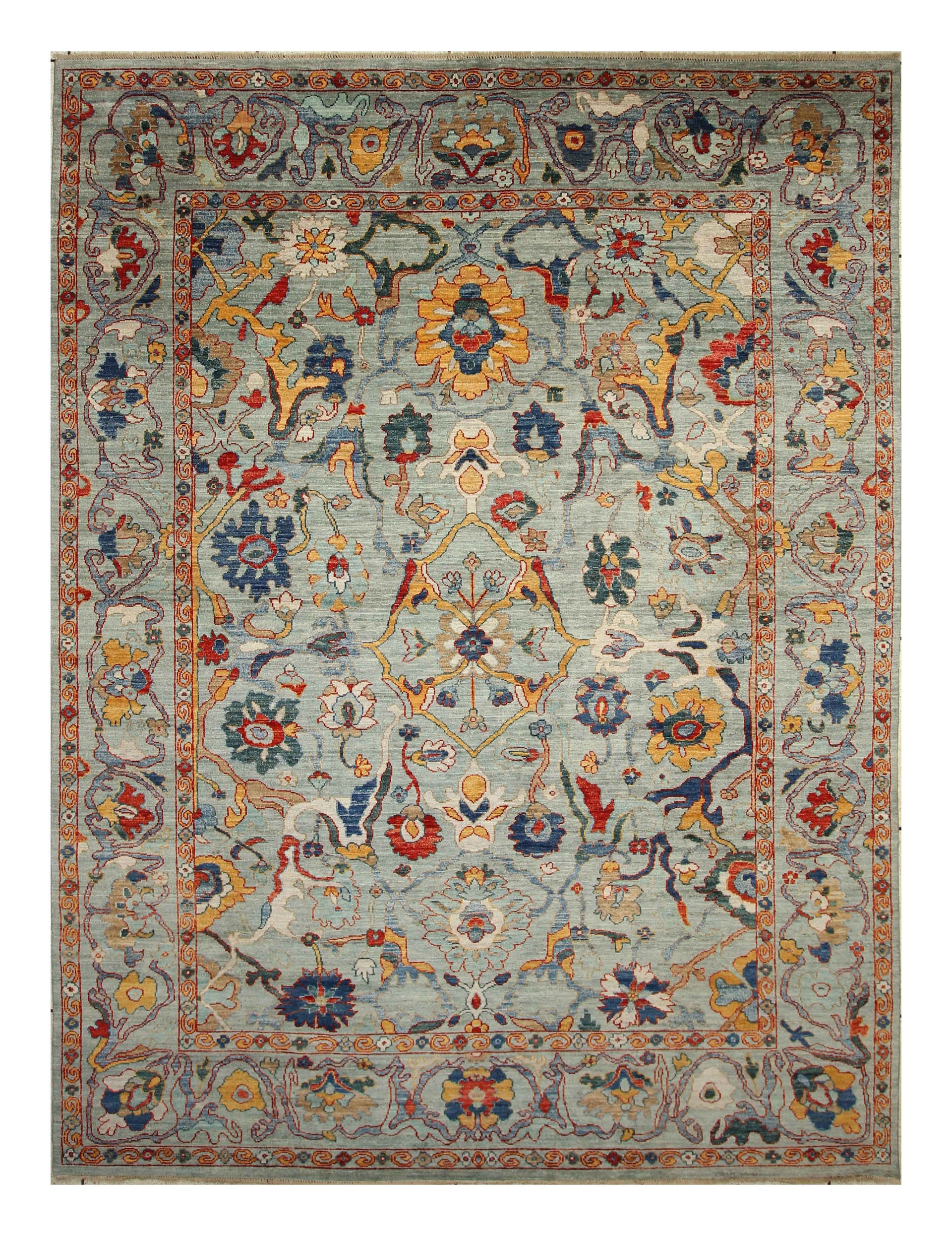 9x12 Oushak Light Blue Hand knotted Wool Rug - Yildiz Rugs