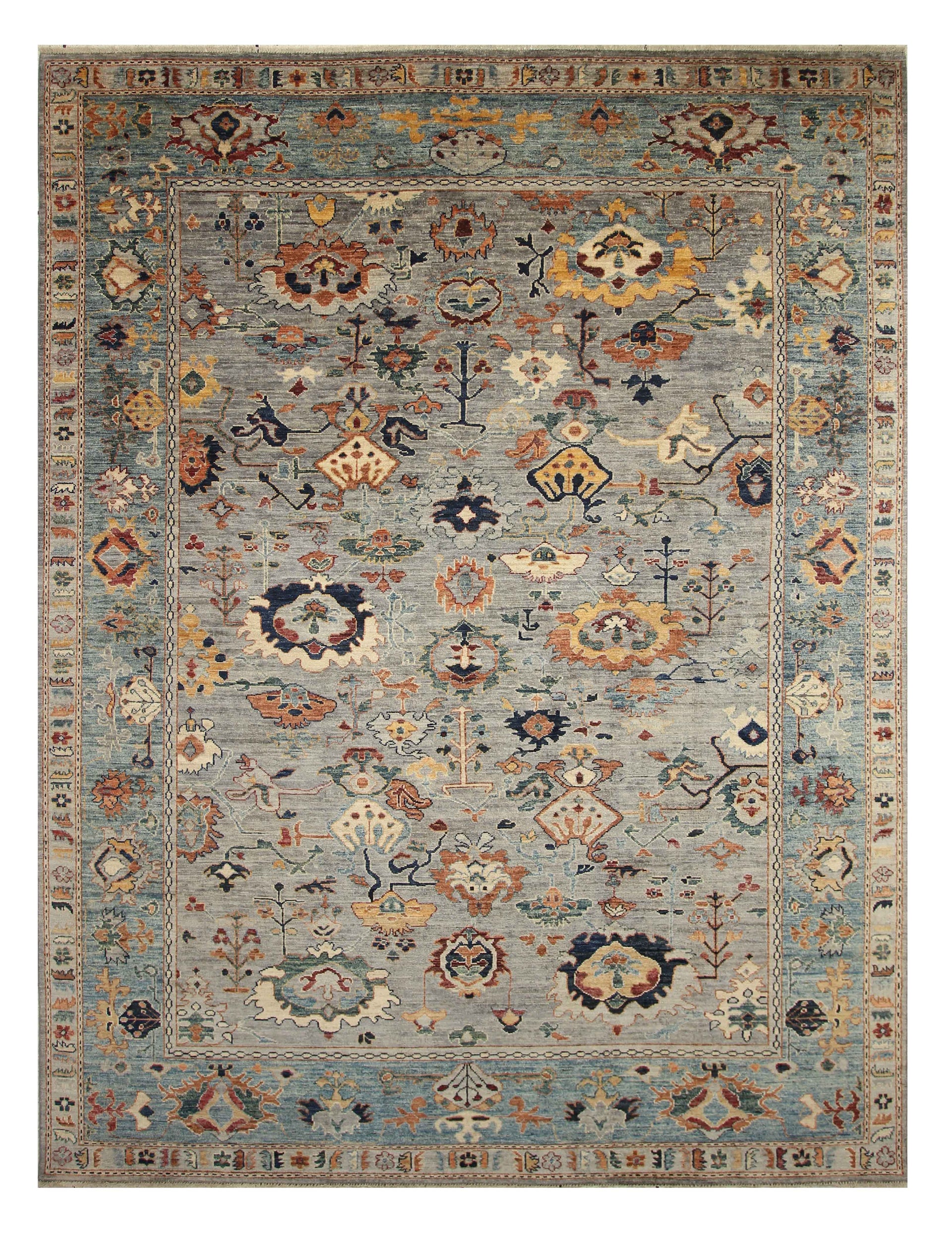 9x12 Gray Oushak Hand knotted Wool Oriental Rug - Yildiz Rugs