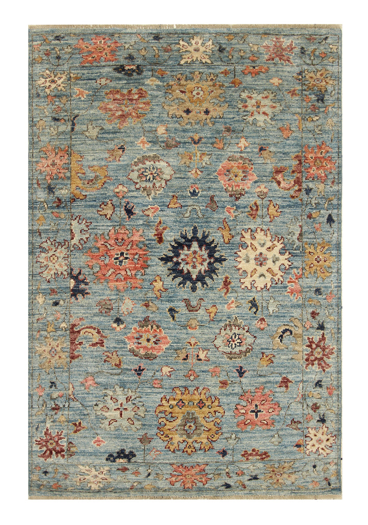 4x6 Blue Oushak Hand-Knotted Wool Oriental Rug - Yildiz Rugs