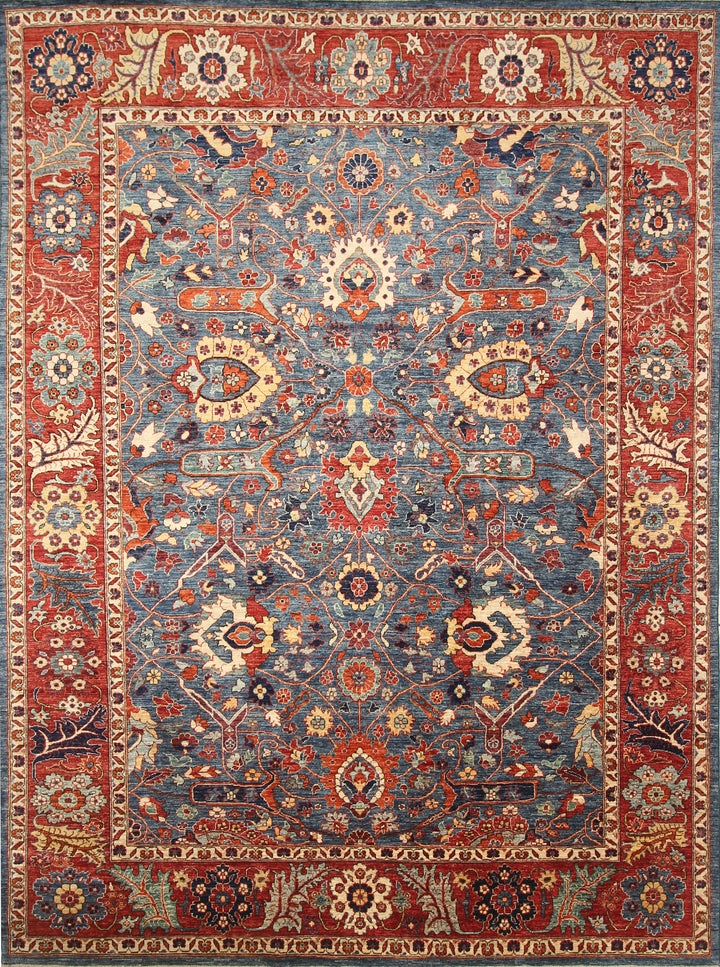 9x12 Blue Afghan Hand-Knotted Wool Traditional Oriental Rug - Yildiz Rugs