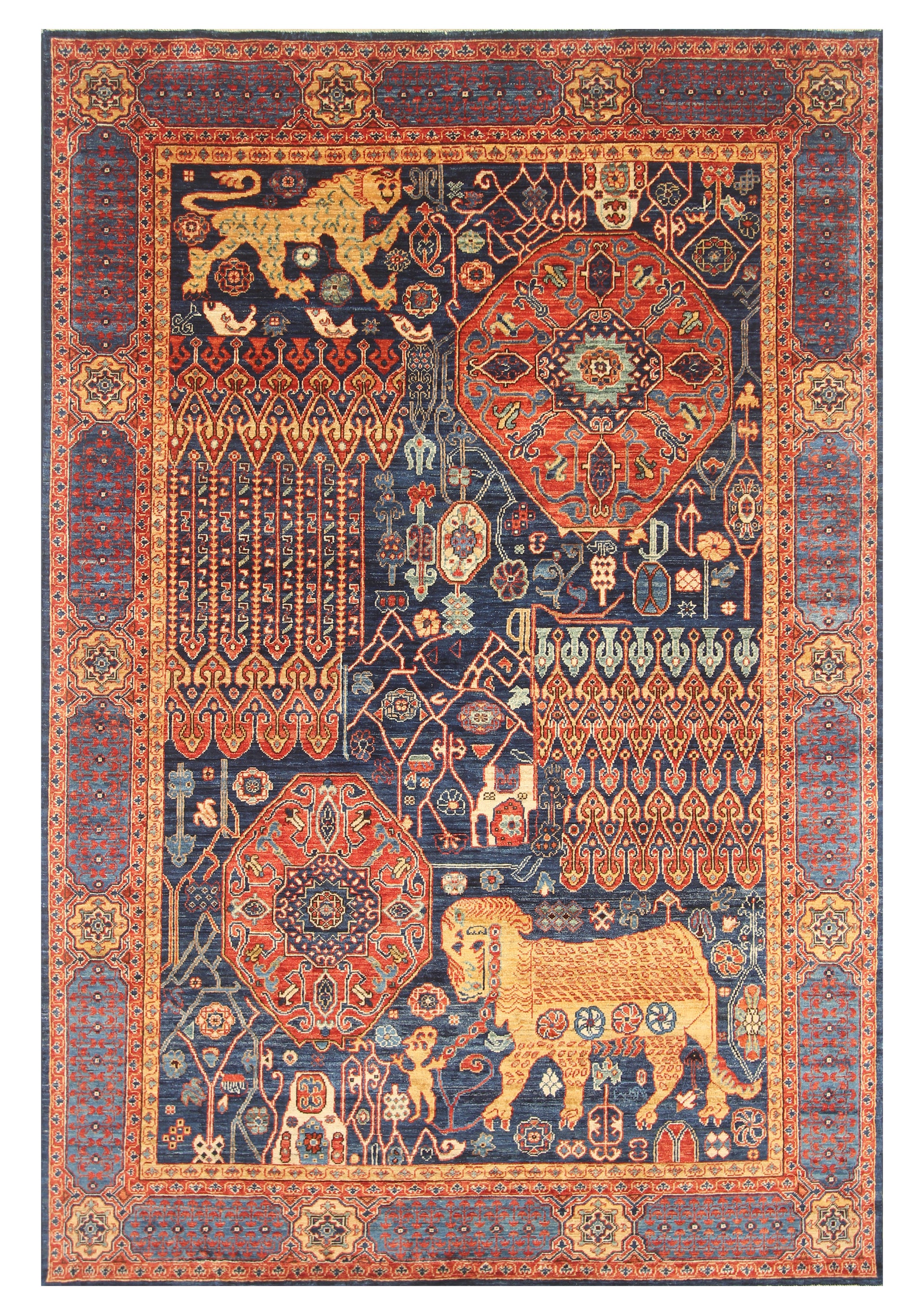 6x9 Navy Blue Mamluk Afghan Hand-Knotted Rug - Yildiz Rugs