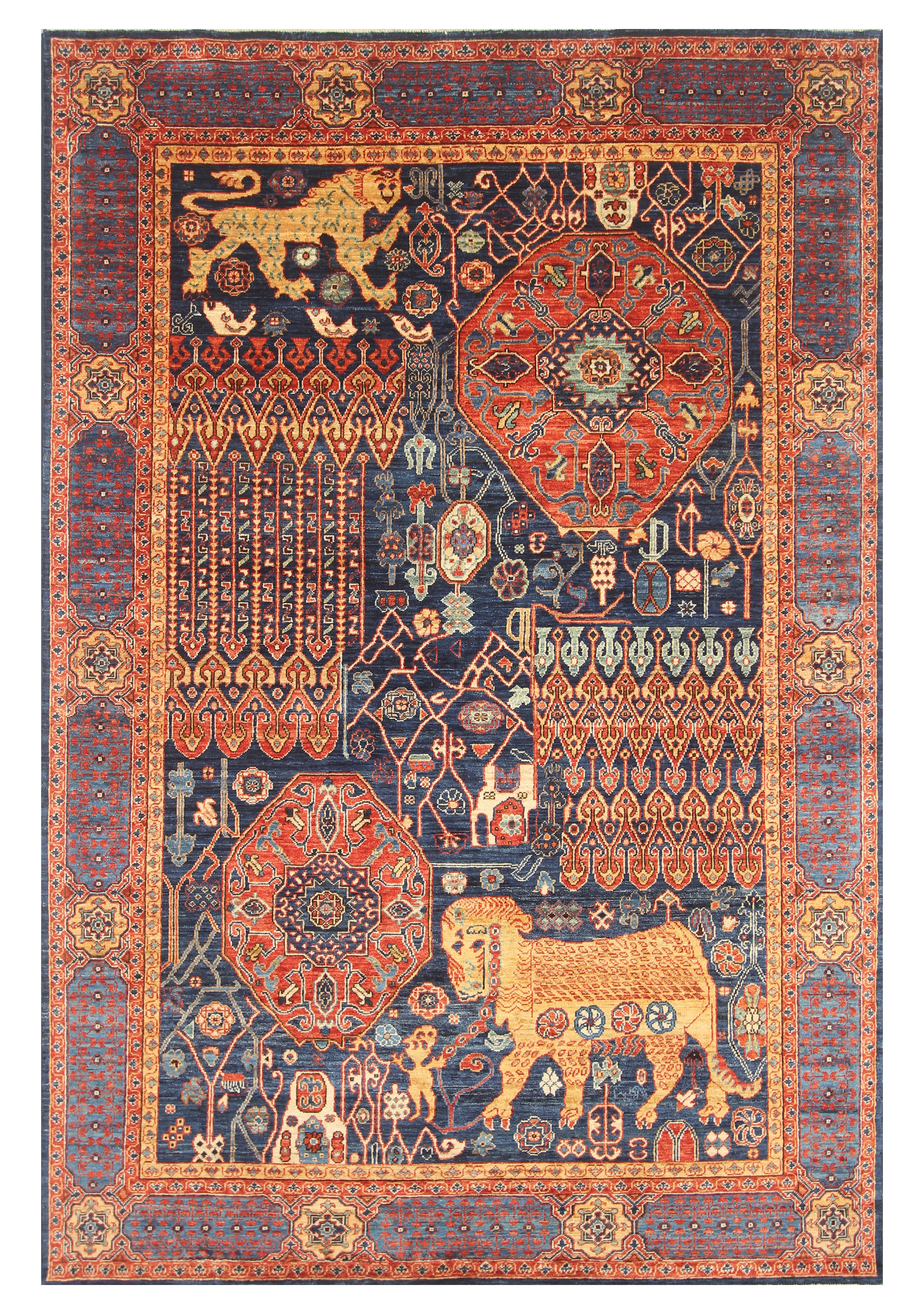 6x9 Navy Blue Mamluk Afghan Hand-Knotted Rug - Yildiz Rugs