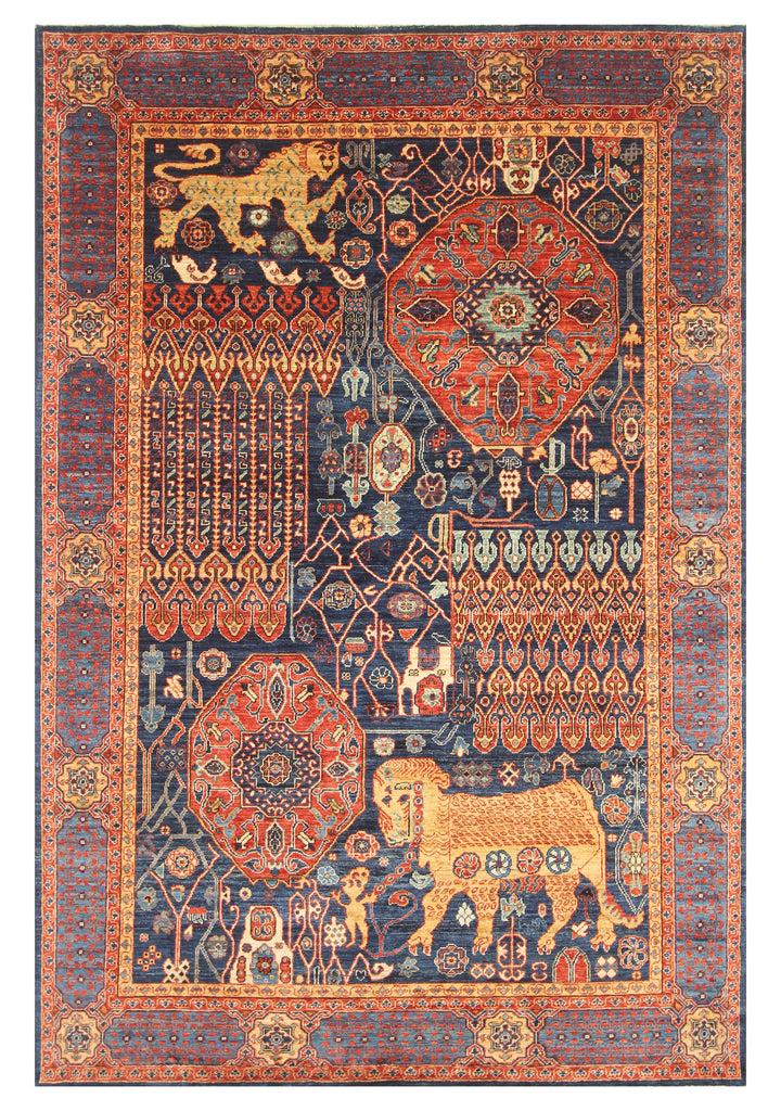 6x9 Navy Blue Mamluk Afghan Hand-Knotted Rug - Yildiz Rugs