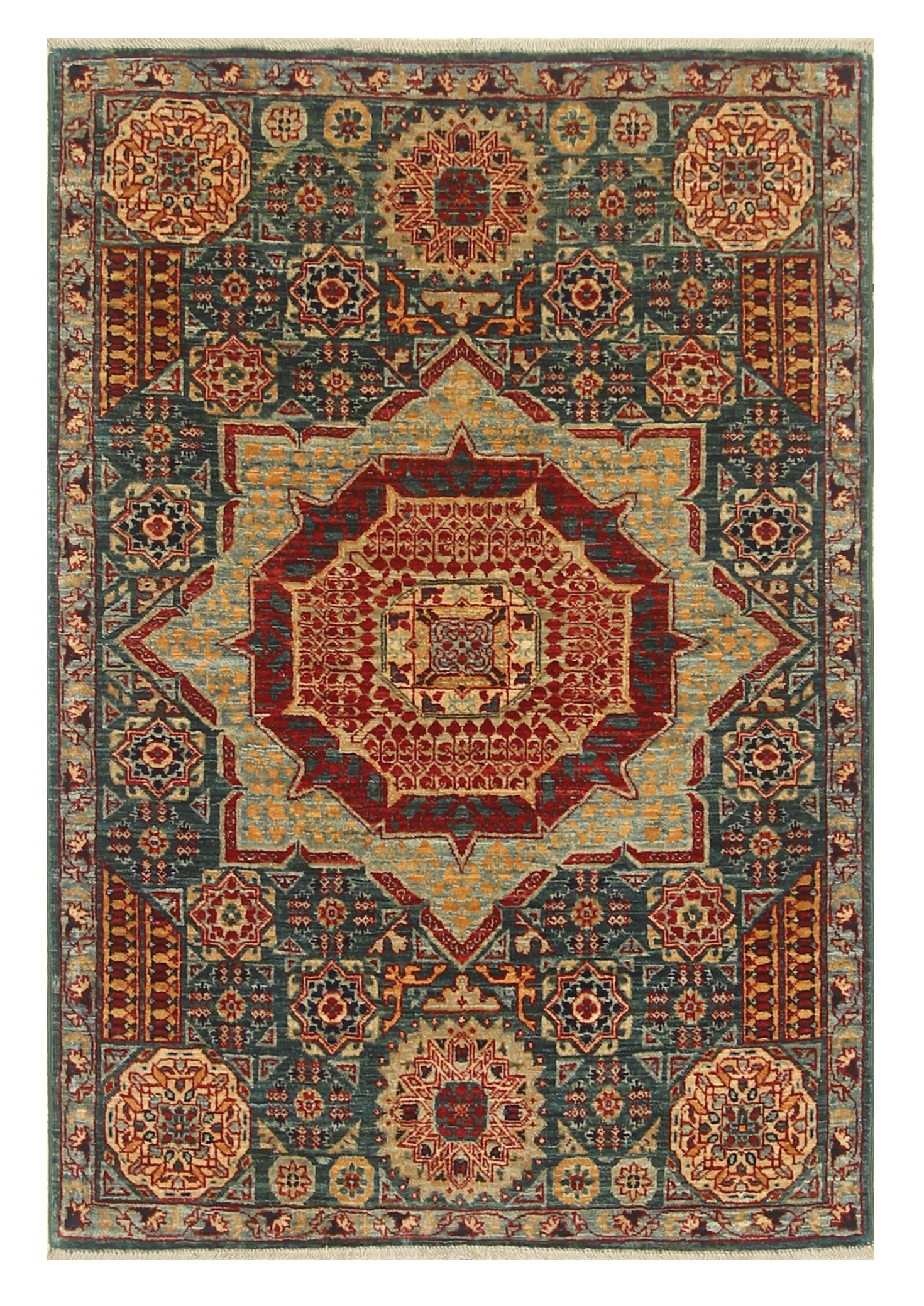 3x4 ft Green Mamluk Hand knotted Rug - Yildiz Rugs