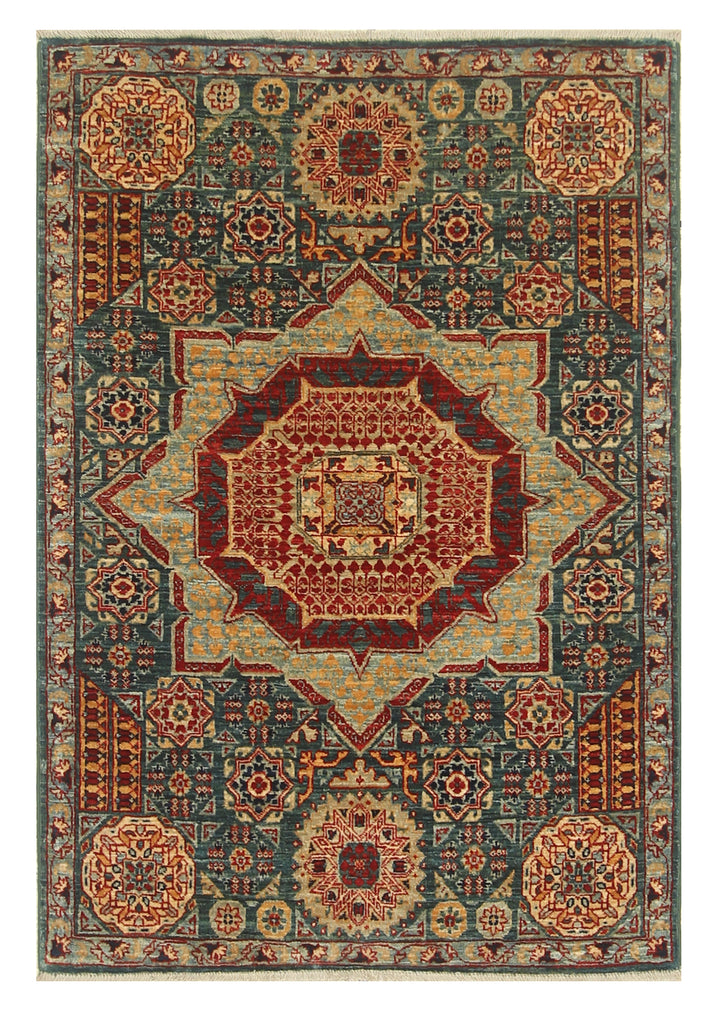 3x4 ft Green Mamluk Hand knotted Rug - Yildiz Rugs