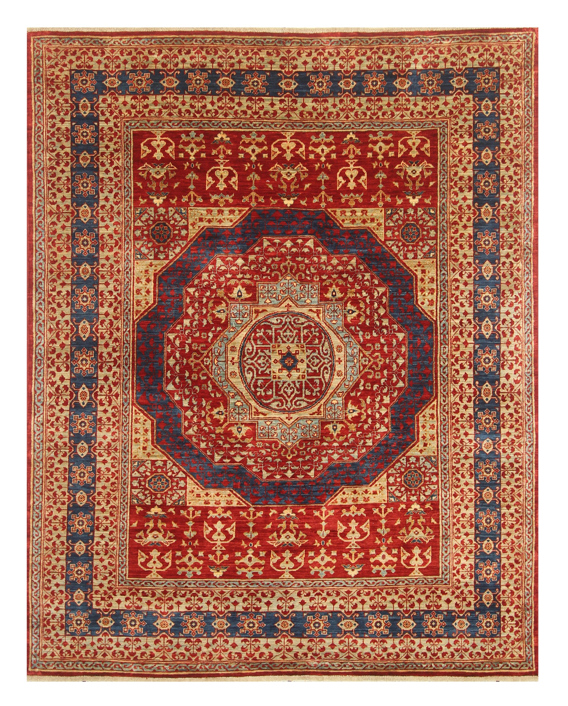 4'11"x6'3" Red Mamluk Turkish Hand knotted Rug