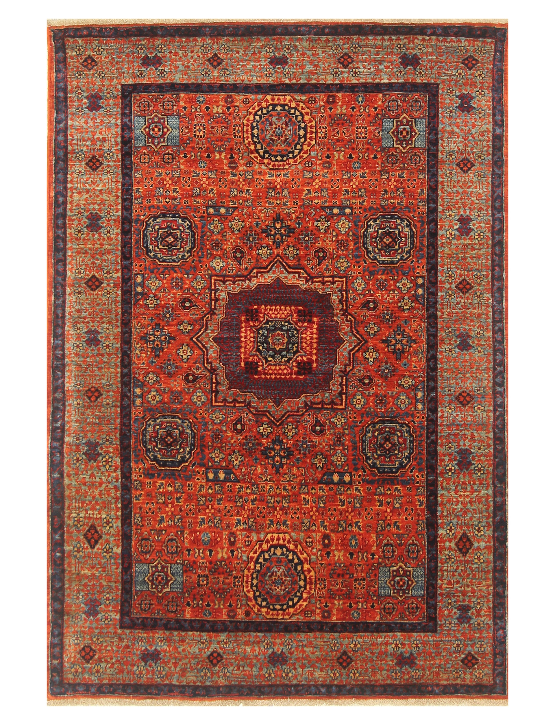 3'4"x4'11" Orange Mamluk Turkish Hand knotted Rug