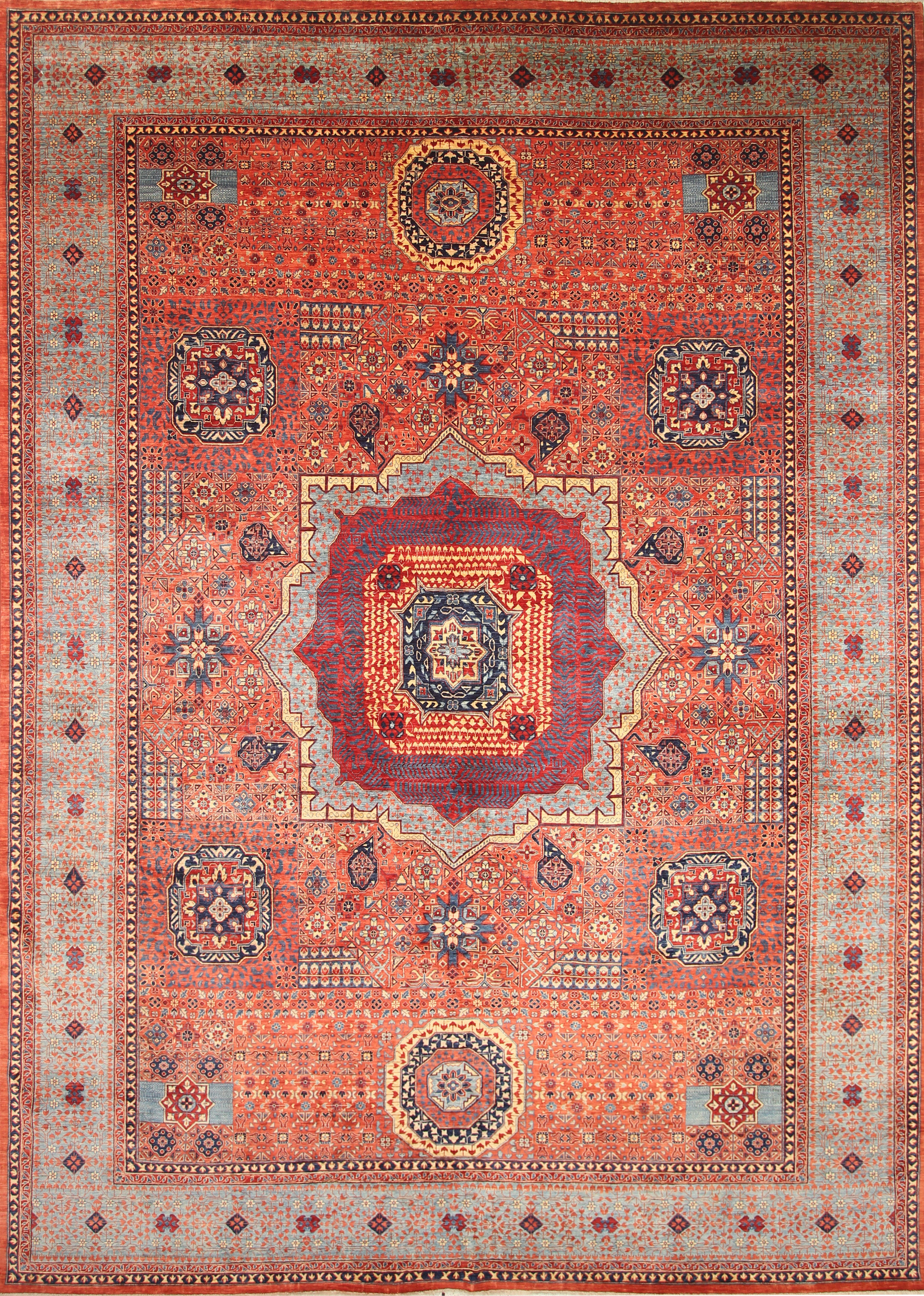 10x14 Rust Red Mamluk Turkish style Hand Knotted Medallion Rug - Yildiz Rugs