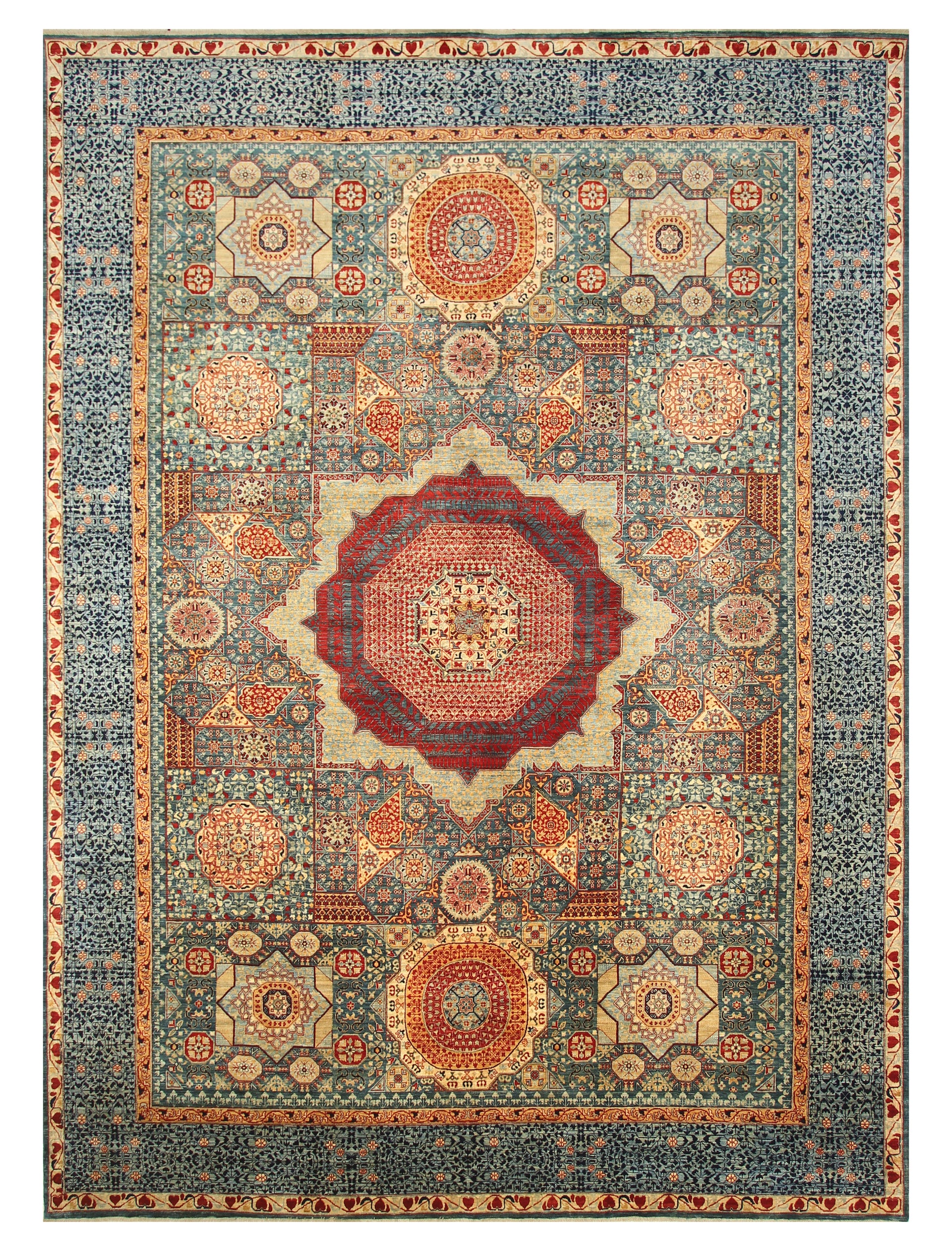 10x14 Green Mamluk Hand Knotted Turkish Medallion Rug