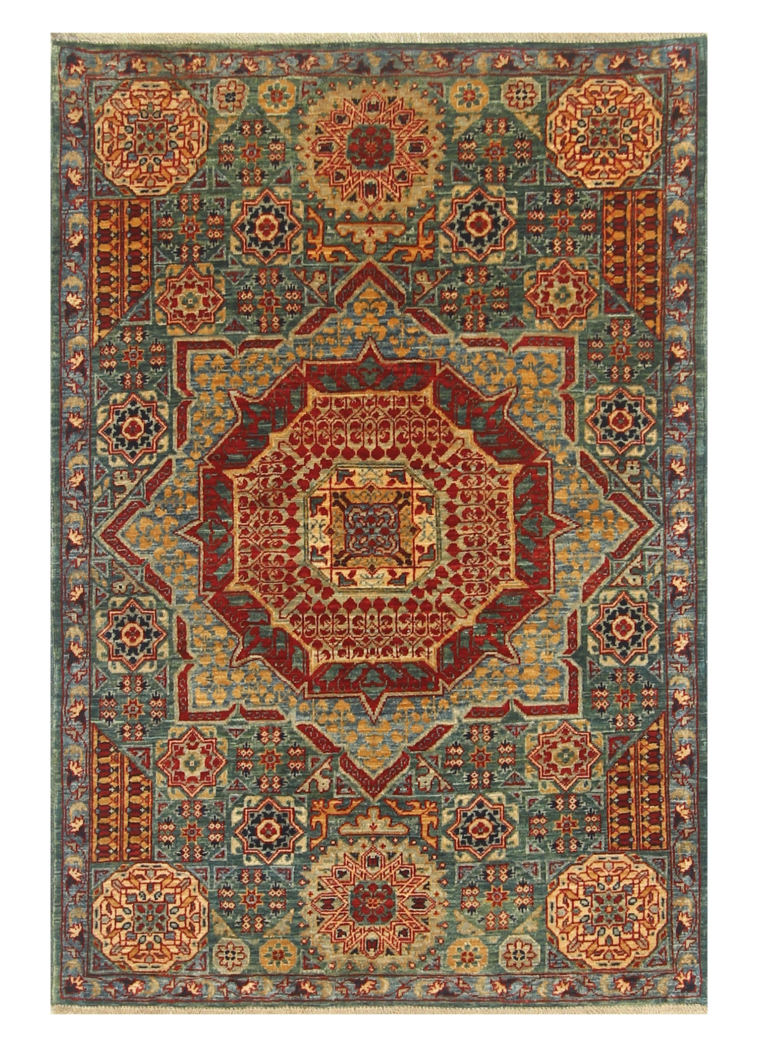2'10"x4'2" Green Mamluk Hand knotted Rug