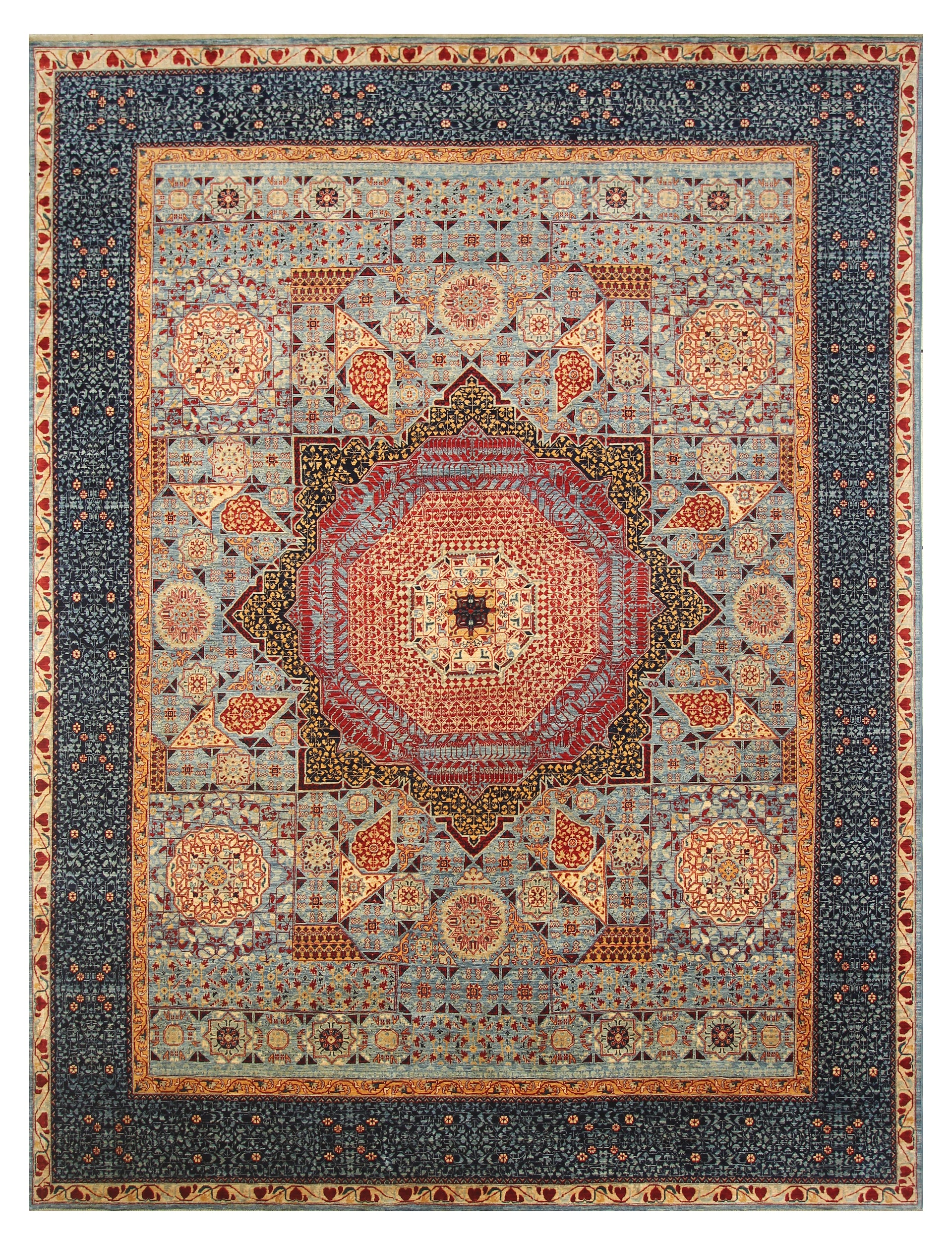 9x12 Blue Mamluk Hand-Knotted Medallion Rug