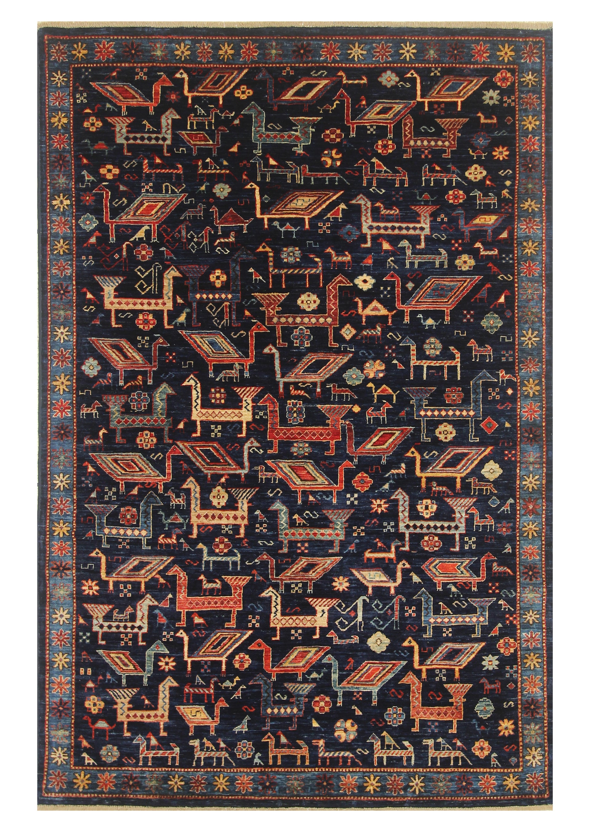 4x6 Navy Blue Gabbeh Afghan Hand knotted Rug