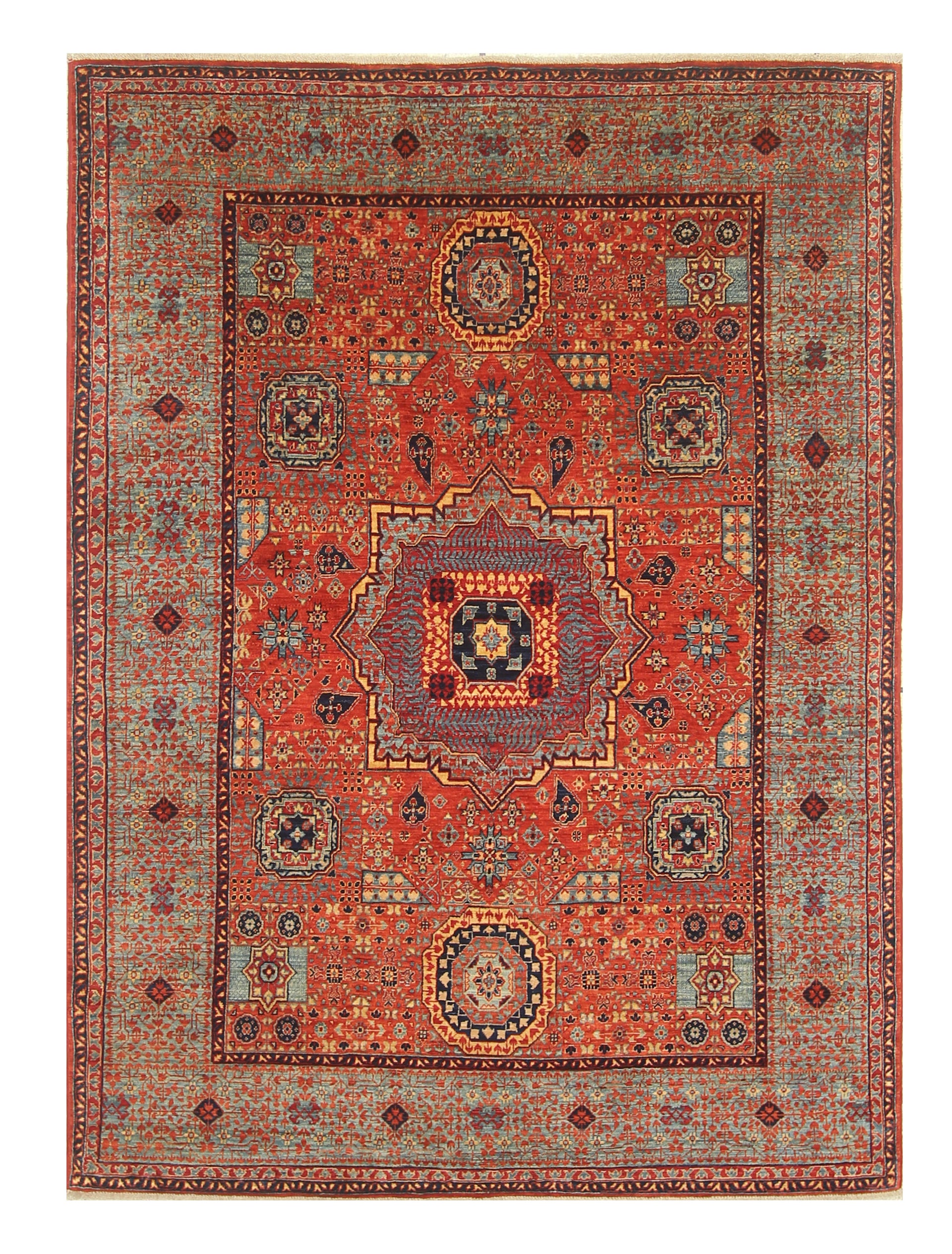 5x7 Orange Mamluk Hand-Knotted Wool Medallion Rug - Yildiz Rugs