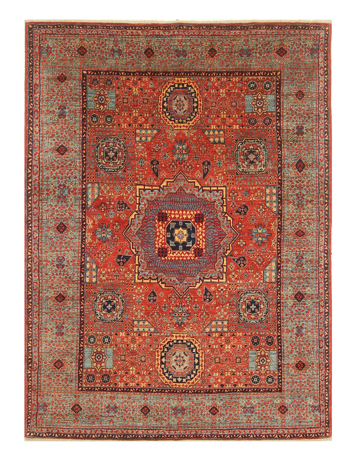 5x7 Orange Mamluk Hand-Knotted Wool Medallion Rug - Yildiz Rugs
