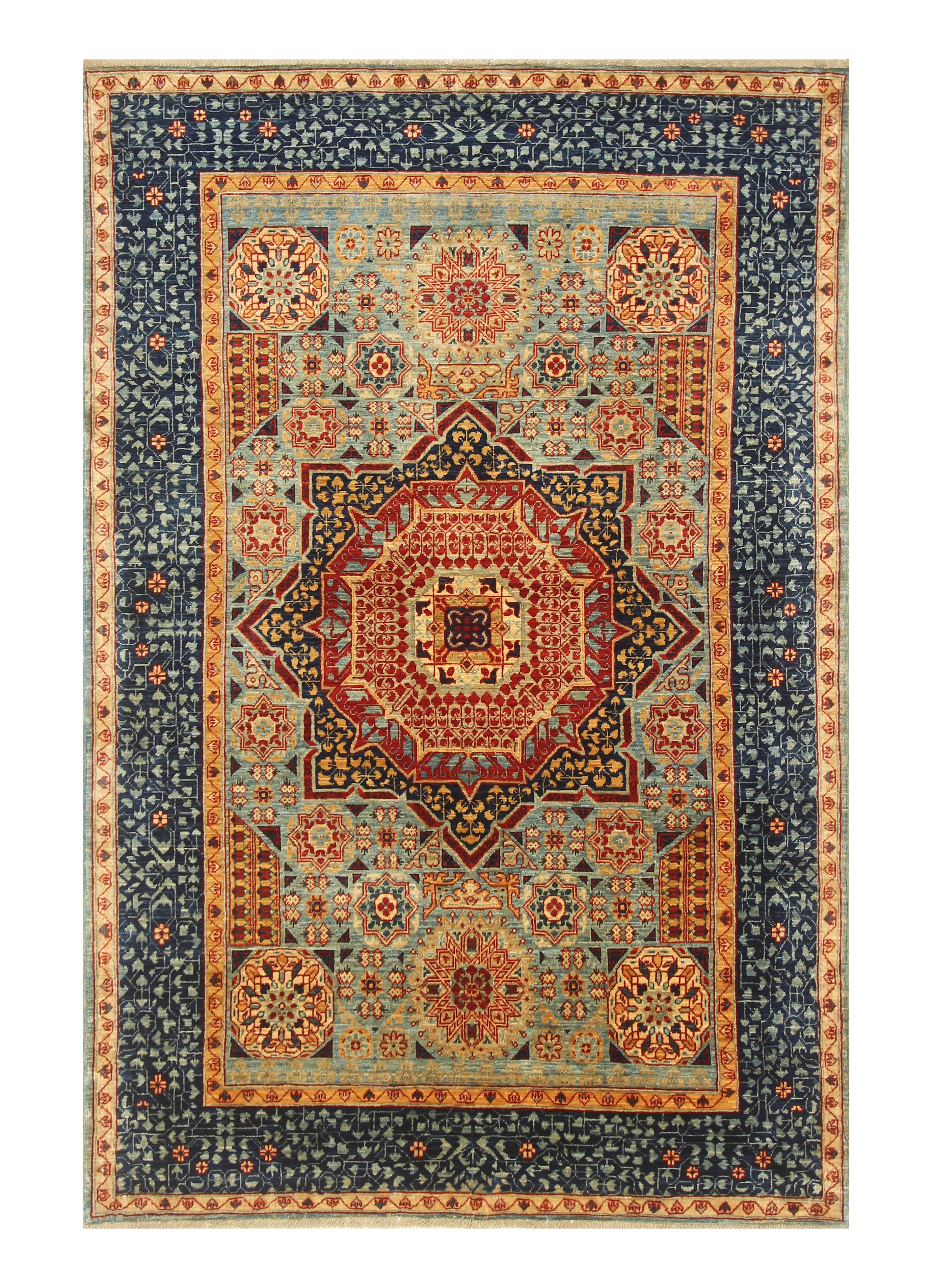 4x6 Blue Mamluk Hand-Knotted Medallion Rug - Yildiz Rugs