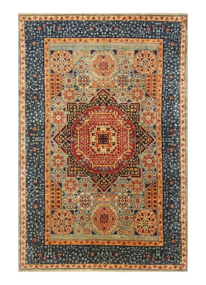 4x6 Blue Mamluk Hand-Knotted Medallion Rug - Yildiz Rugs