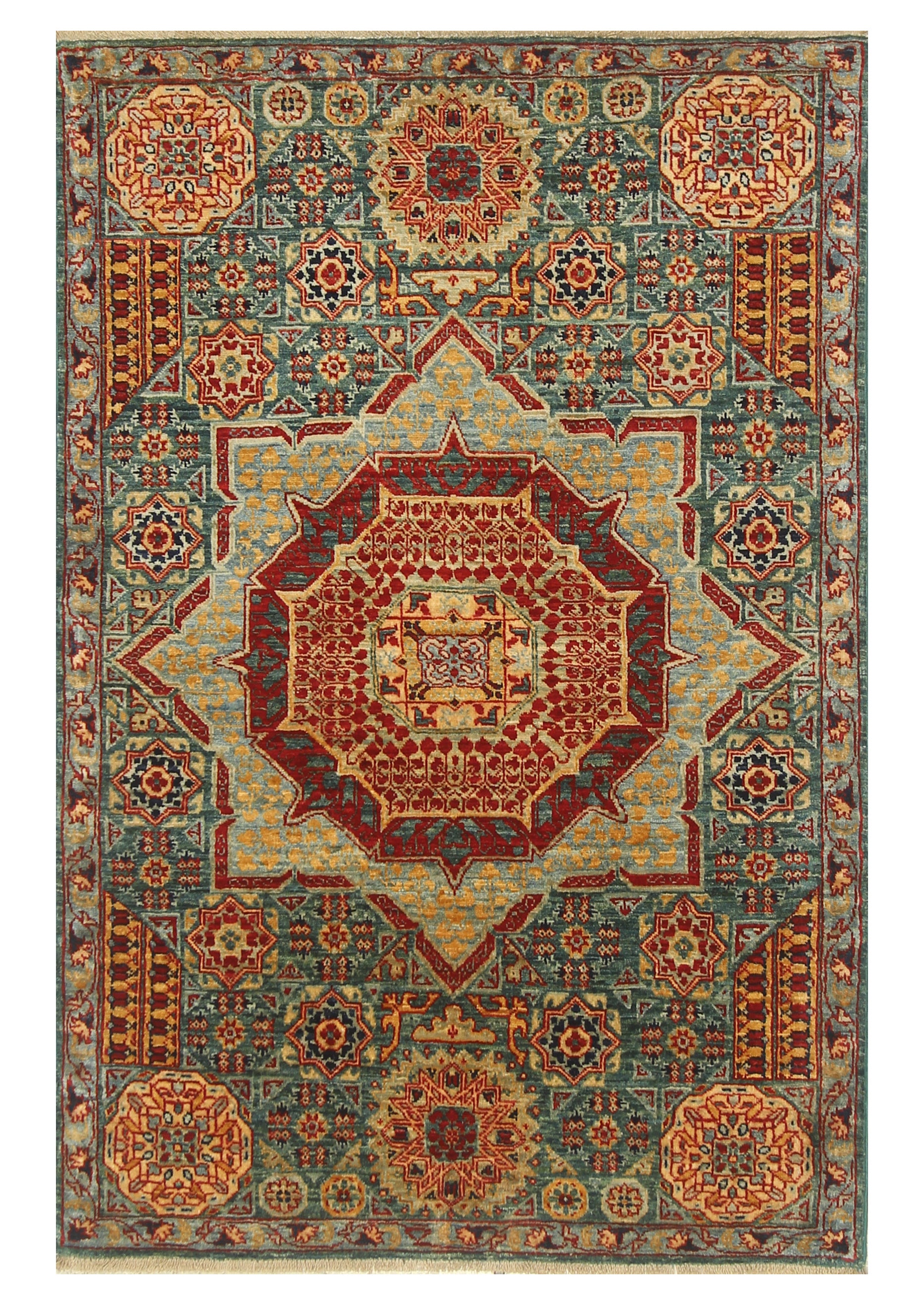 2'11"x4'3" Green Mamluk Hand knotted Rug