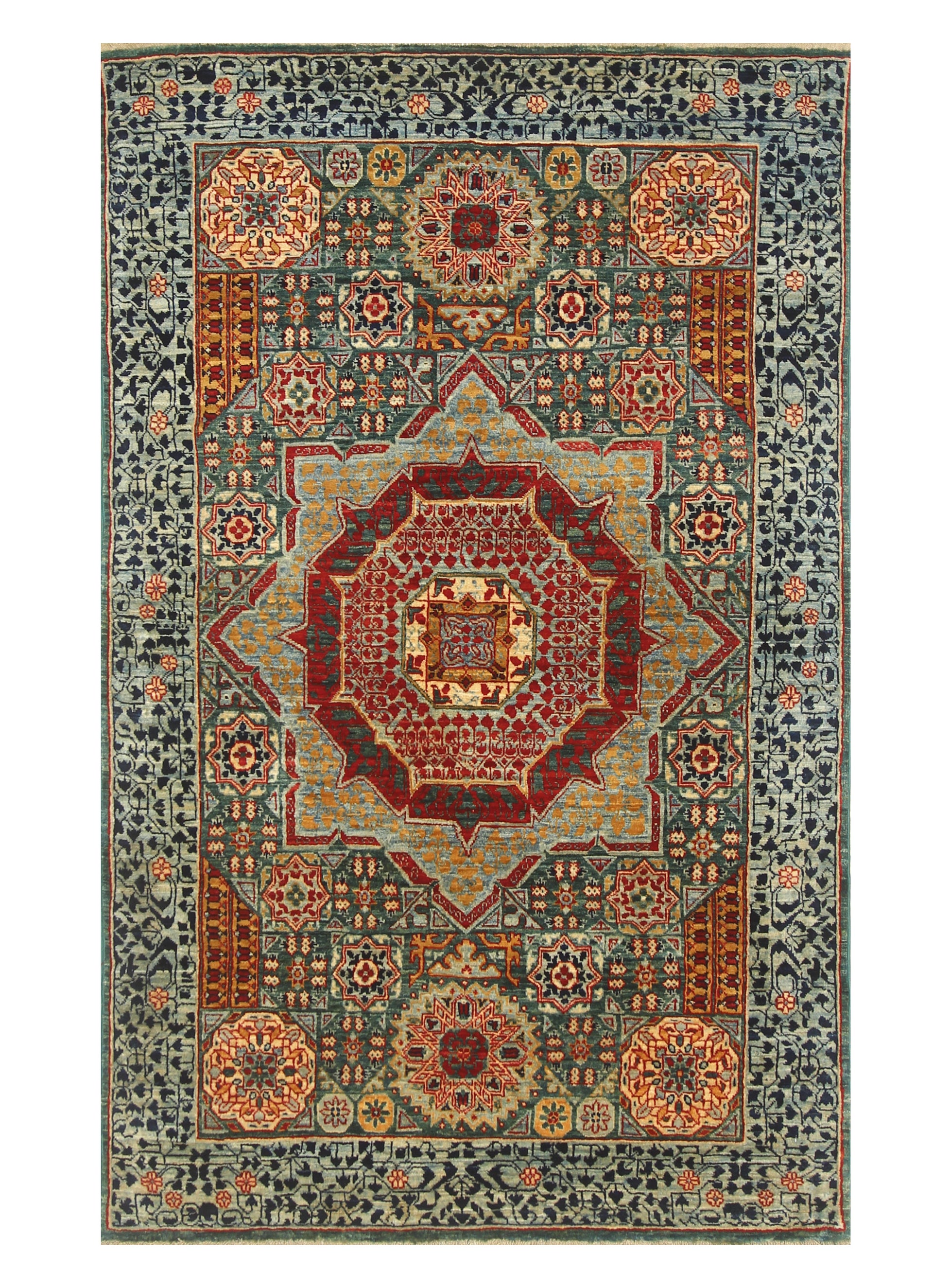 3x5 Green Mamluk Turkish Hand knotted Rug