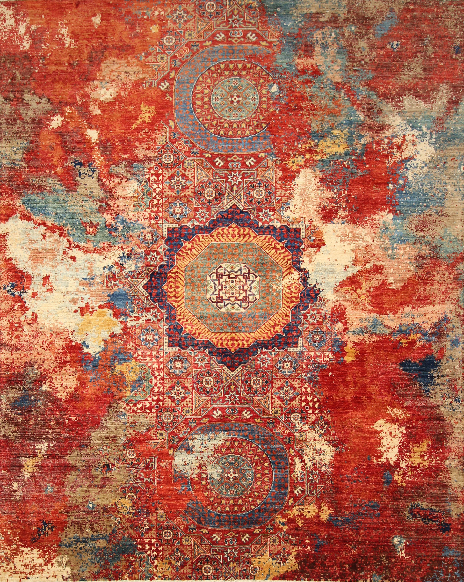 8x10 Red Mamluk Afghan Hand knotted Wool Modern Rug