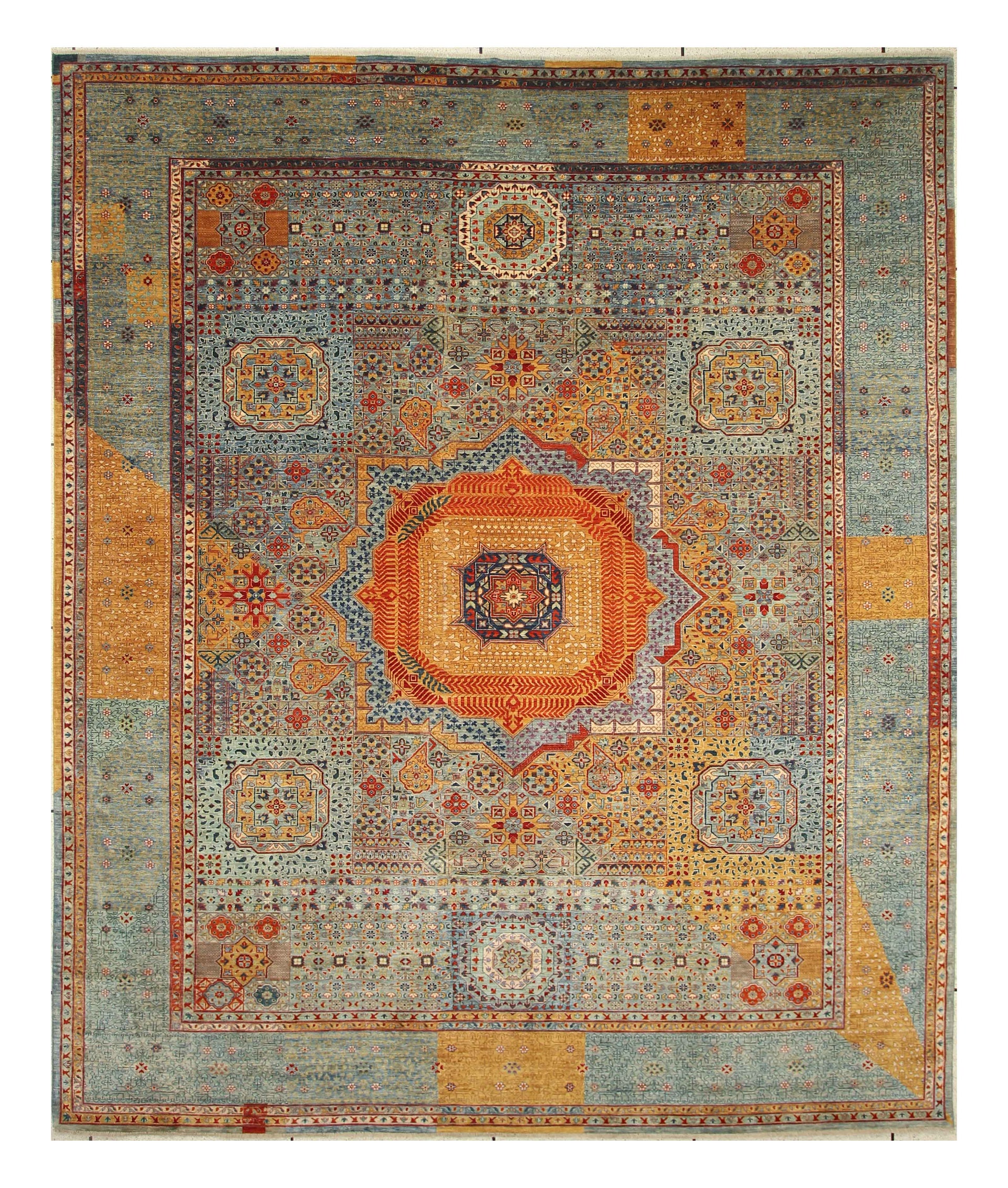 9x12 Blue Mamluk Hand Knotted Medallion Rug - Yildiz Rugs