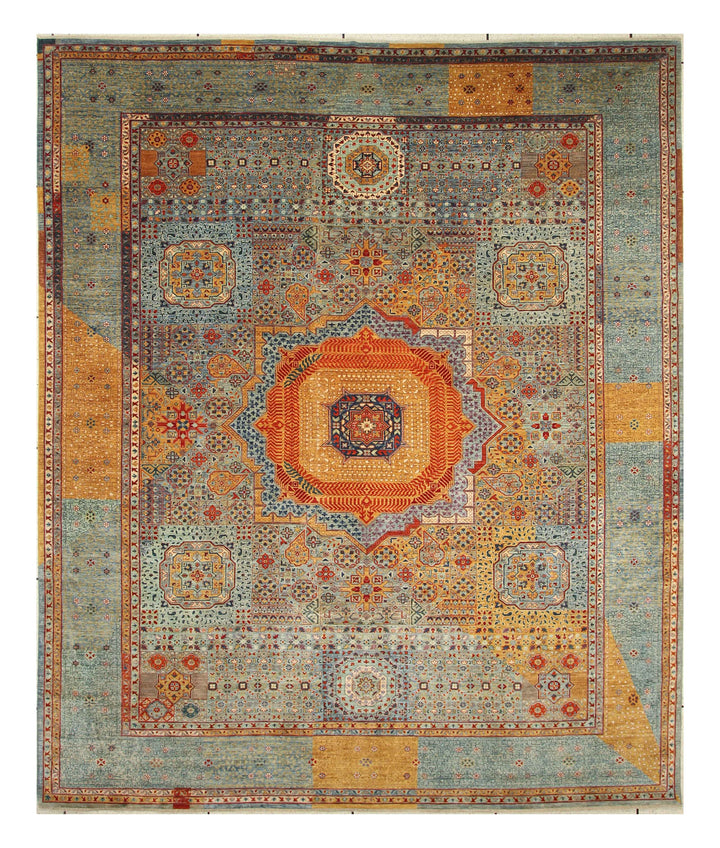 9x12 Blue Mamluk Hand Knotted Medallion Rug - Yildiz Rugs