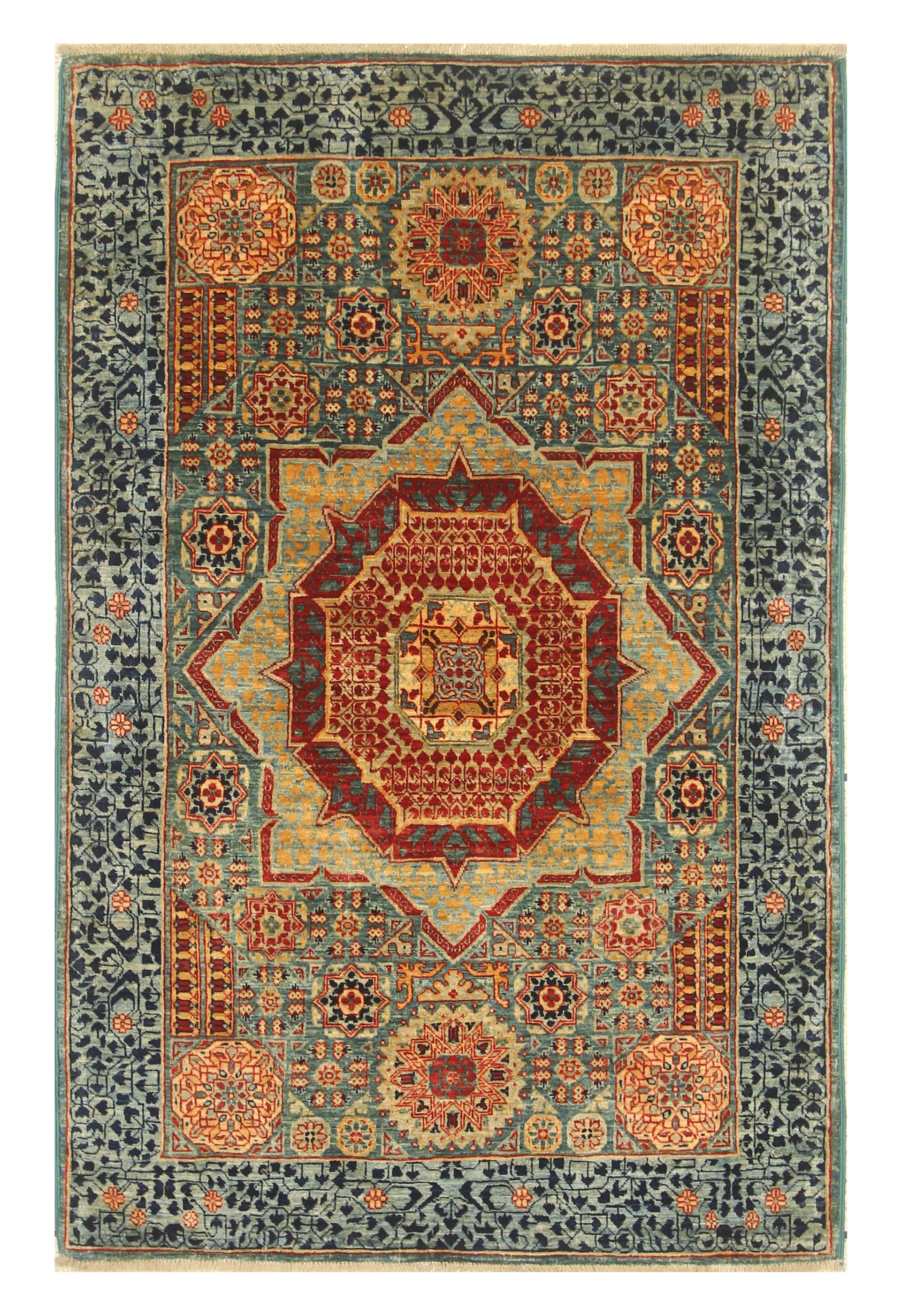 3x5 Green Mamluk Turkish Hand knotted Rug - Yildiz Rugs