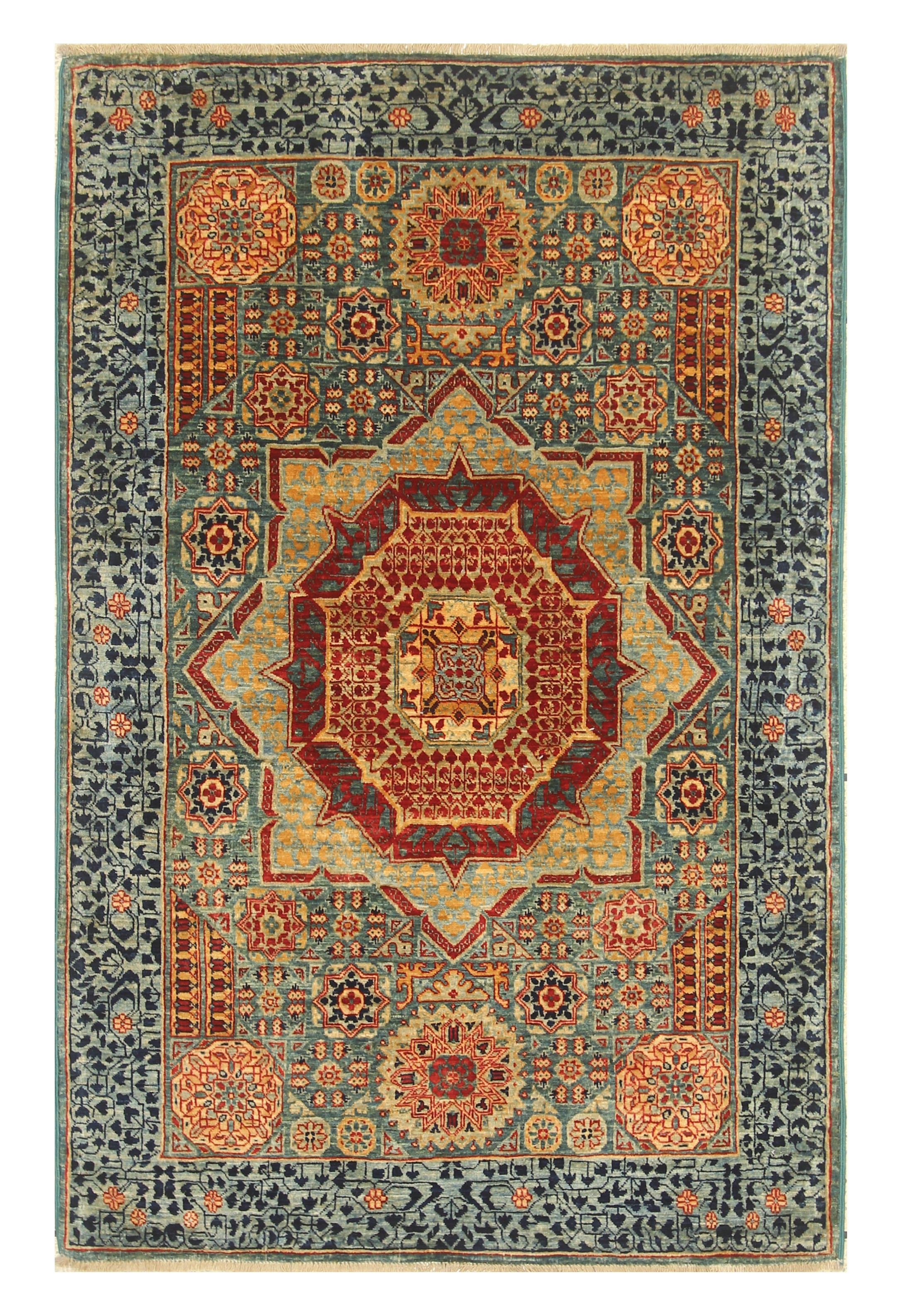 3x5 Green Mamluk Turkish Hand knotted Rug - Yildiz Rugs