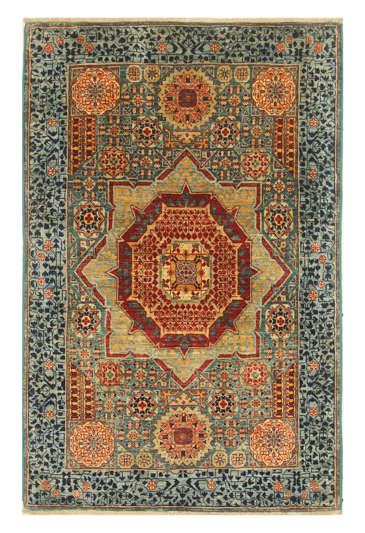 3x5 Green Mamluk Turkish Hand knotted Rug - Yildiz Rugs