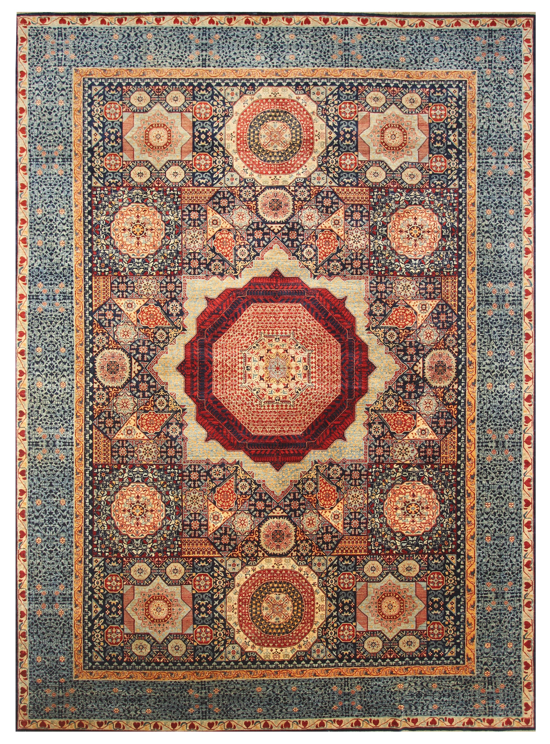 10x14 Navy Blue Wool Mamluk Turkish Hand Knotted Rug