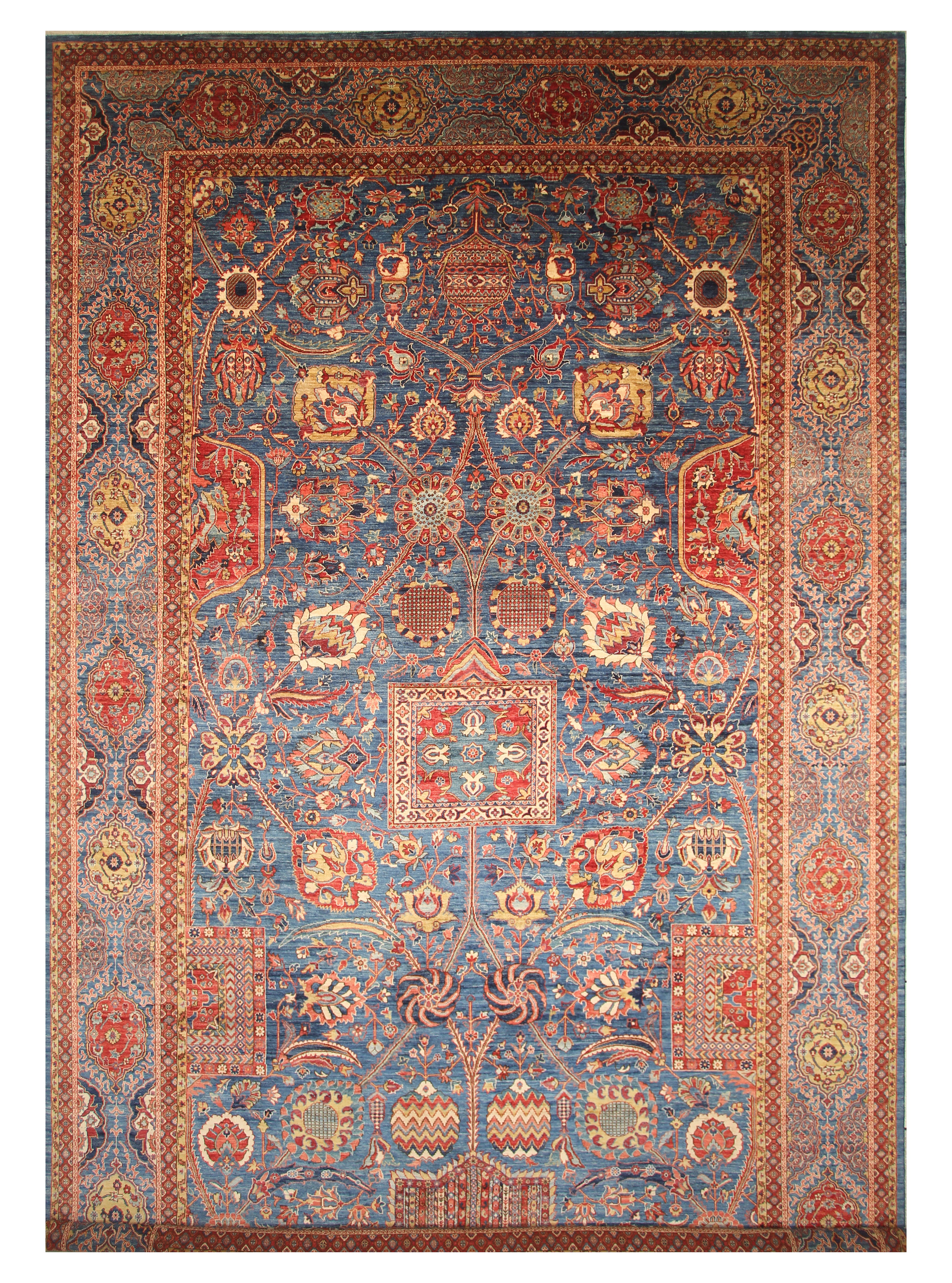 12x19 Blue Mughal Afghan Hand-Knotted Wool Oriental Rug - Yildiz Rugs