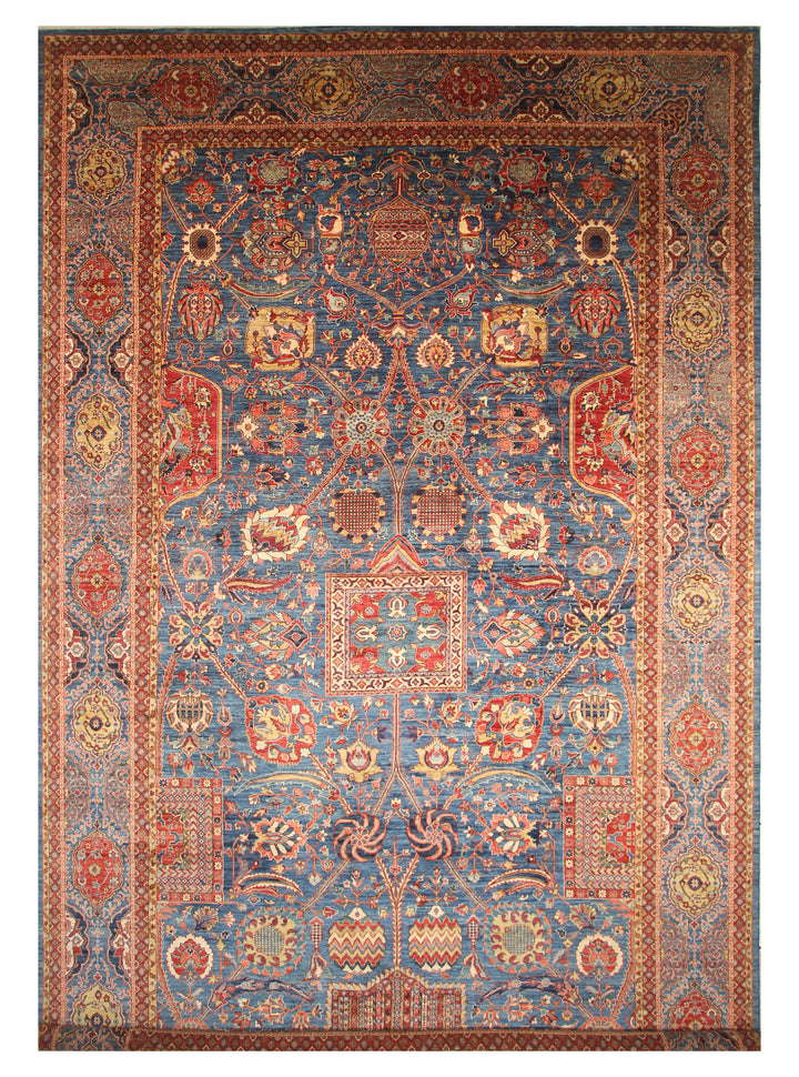 12x19 Blue Mughal Afghan Hand-Knotted Wool Oriental Rug - Yildiz Rugs