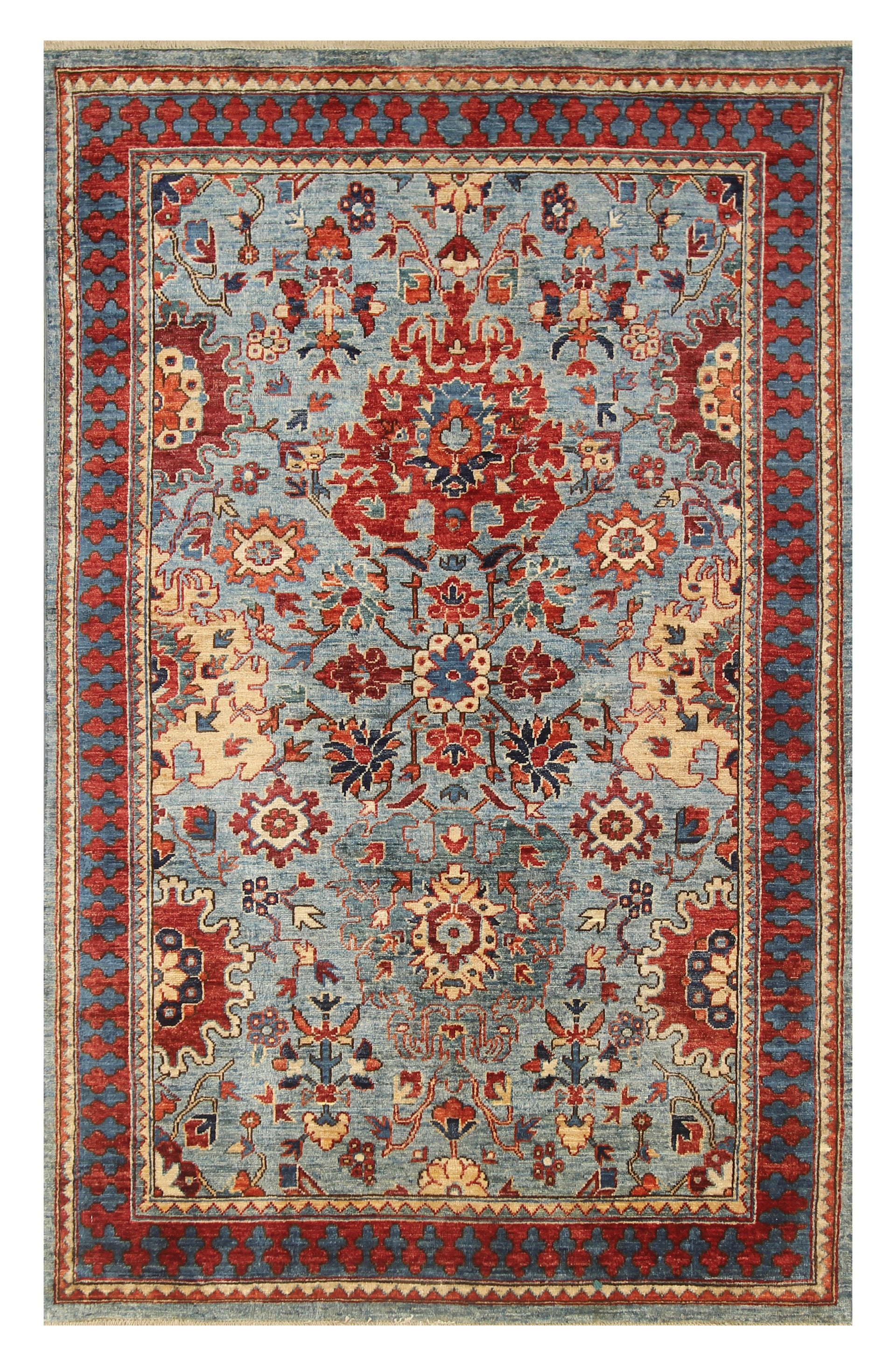 4x6 Blue Afghan Bidjar Hand Knotted Rug