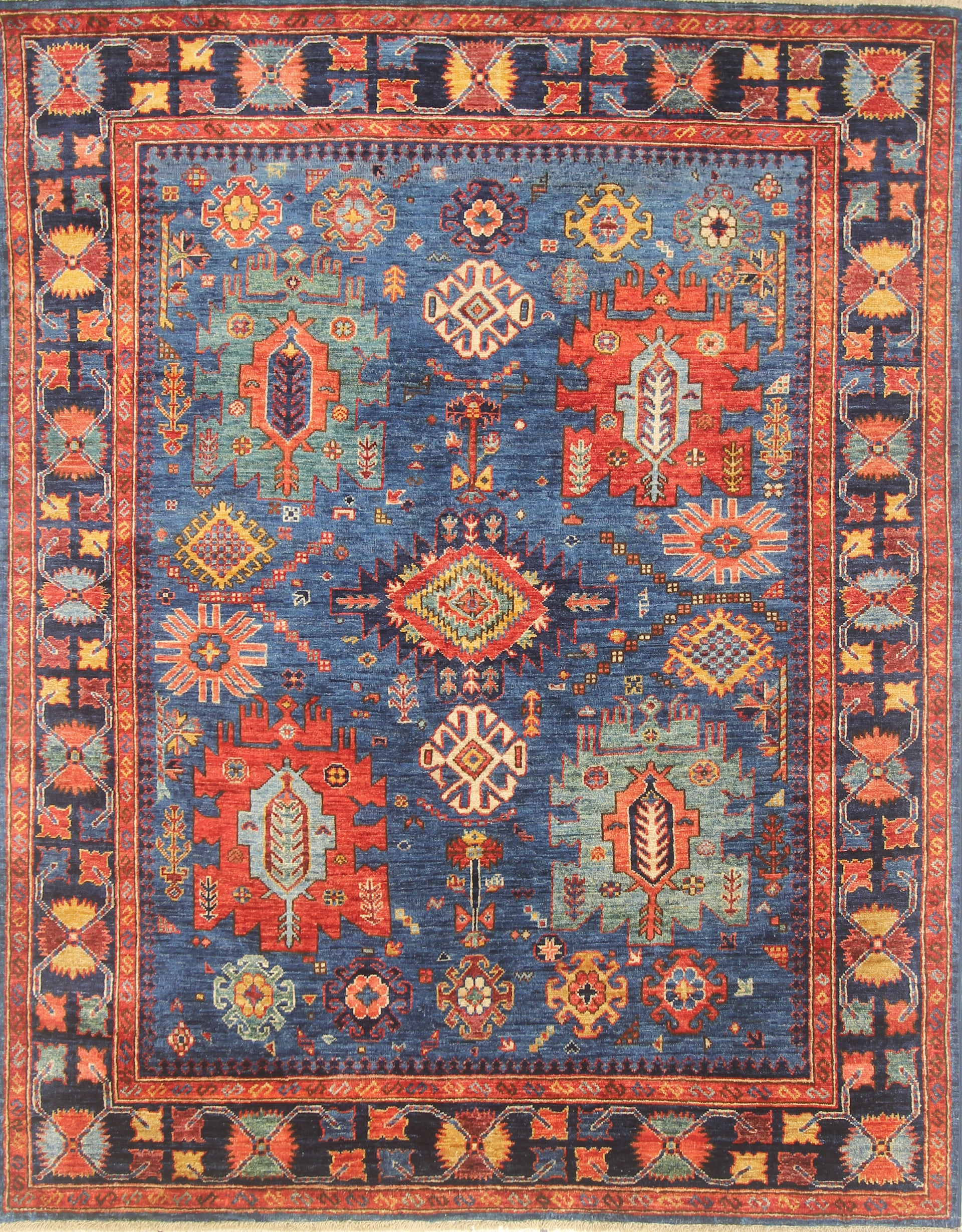 5x7 Navy Blue Baluch Afghan Hand-Knotted Wool Oriental Rug - Yildiz Rugs
