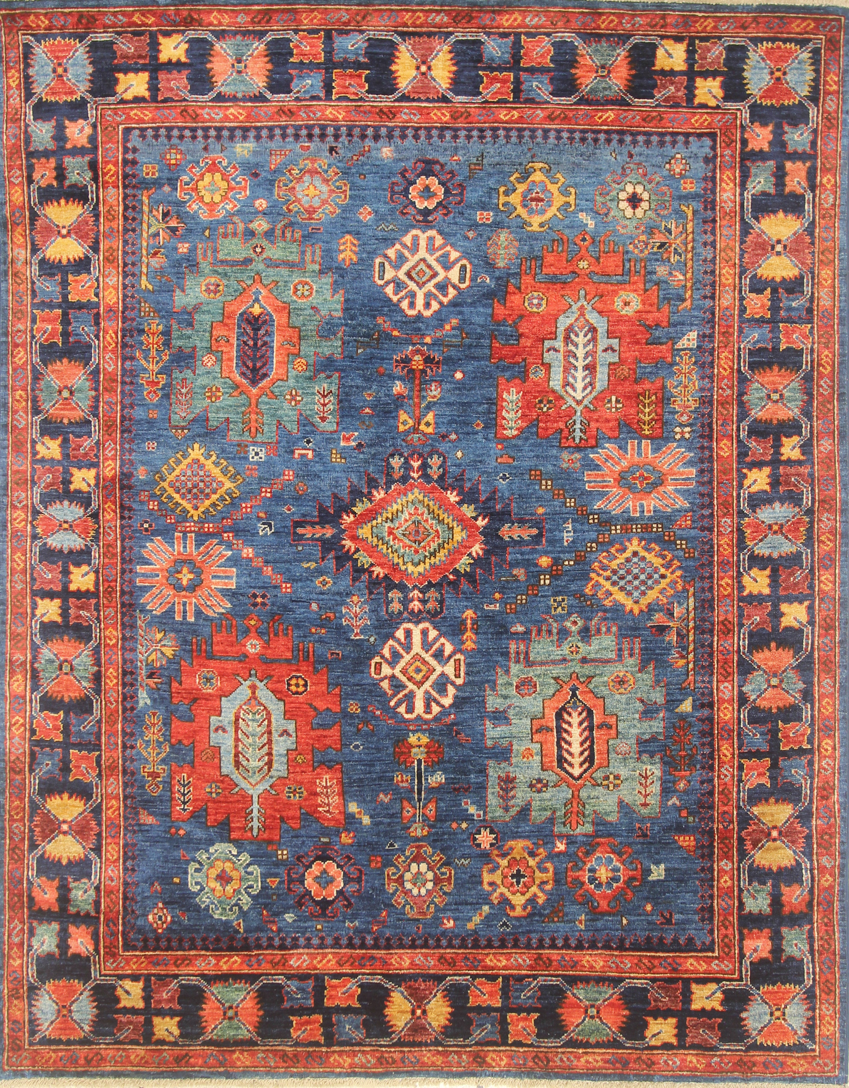 5x7 Navy Blue Baluch Afghan Hand-Knotted Wool Oriental Rug - Yildiz Rugs