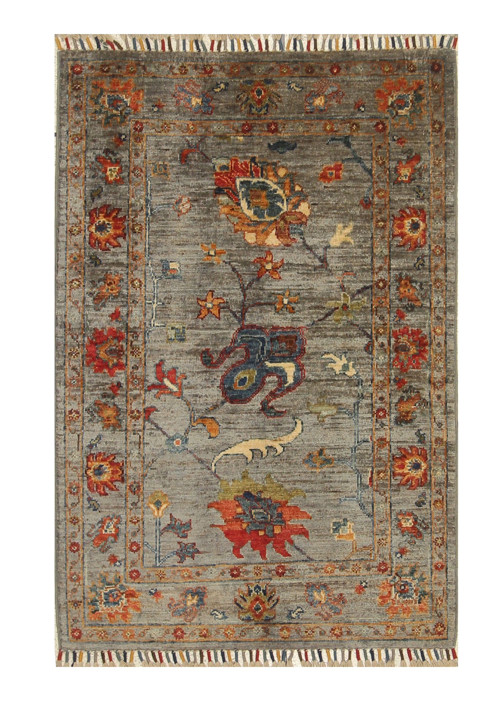 3x4 Gray Waziri Afghan Hand knotted Oriental Rug