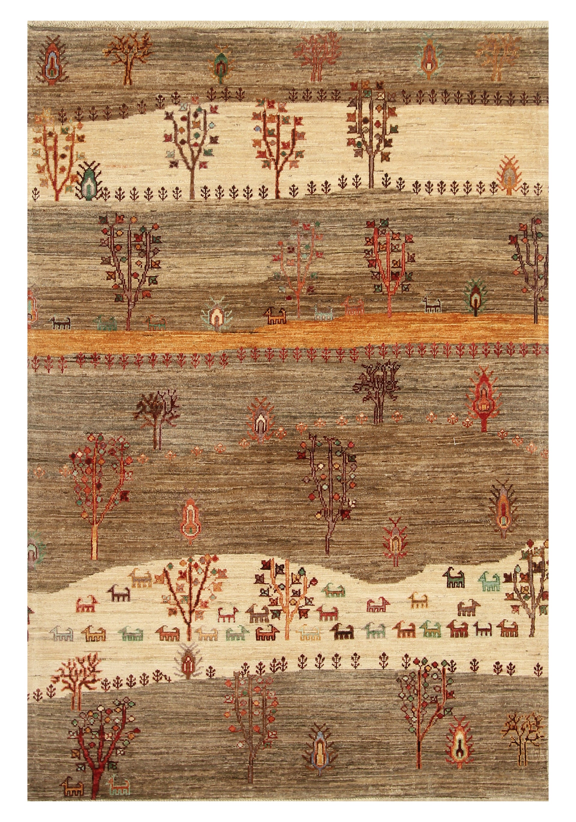 4x6 Beige Brown Gabbeh Tree of life Afghan Hand knotted Rug