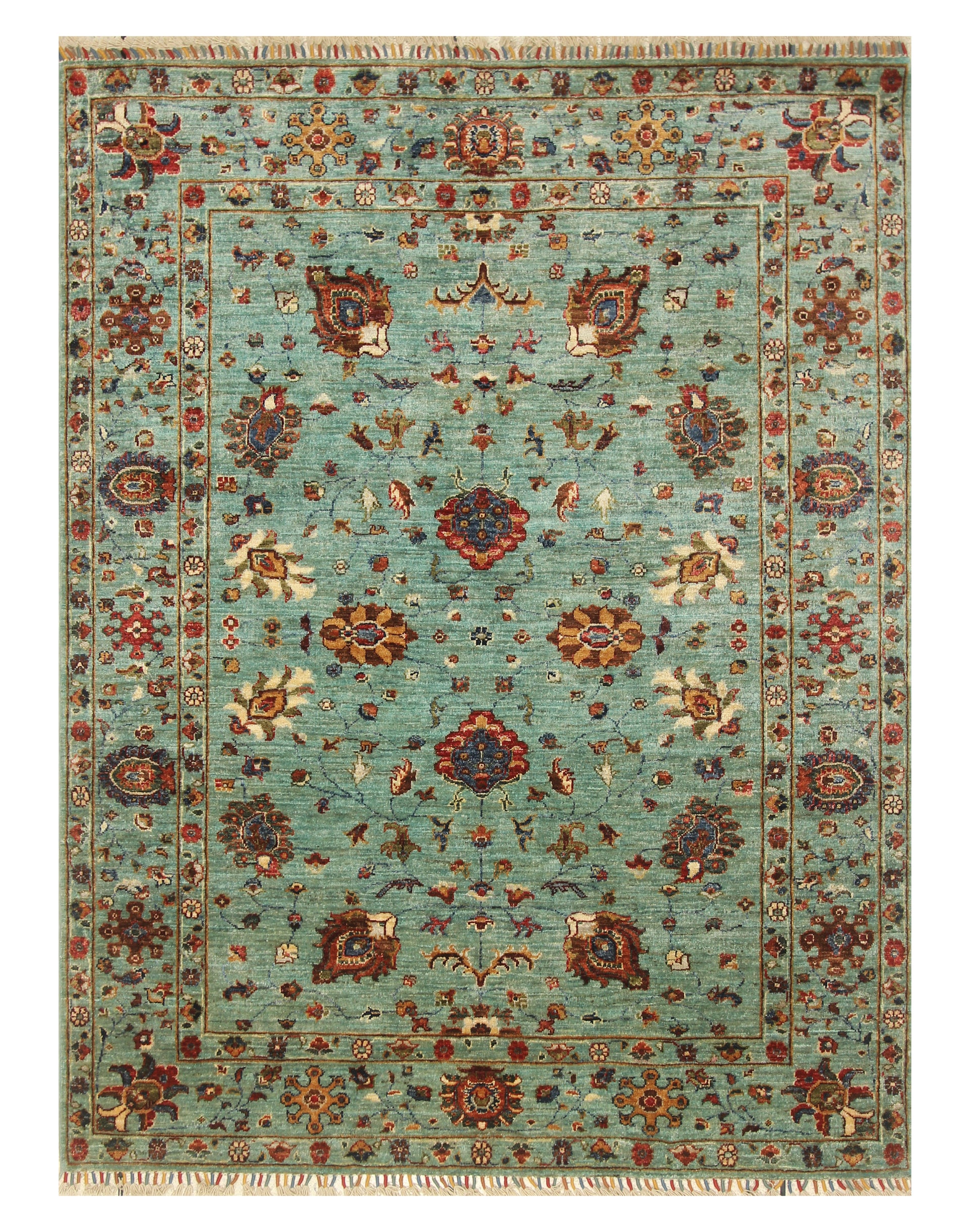 5x7 Blue Waziri Afghan Hand Knotted Wool Oriental Rug - Yildiz Rugs