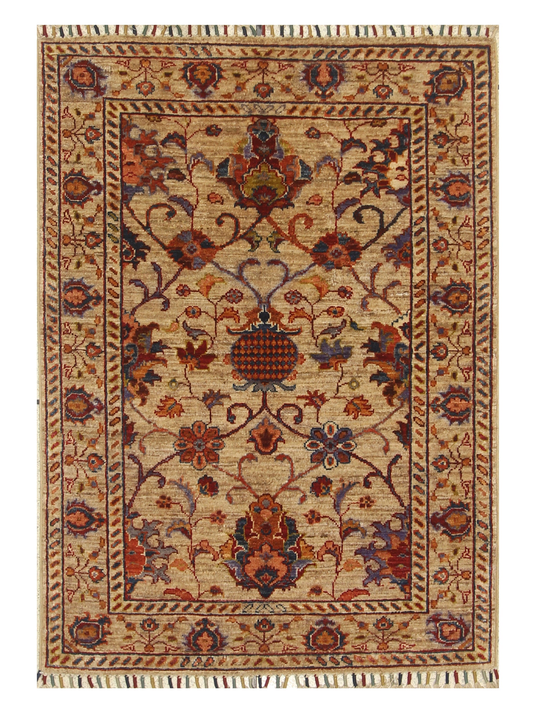 3x4 Beige Waziri Afghan Hand knotted Oriental Area Rug - Yildiz Rugs
