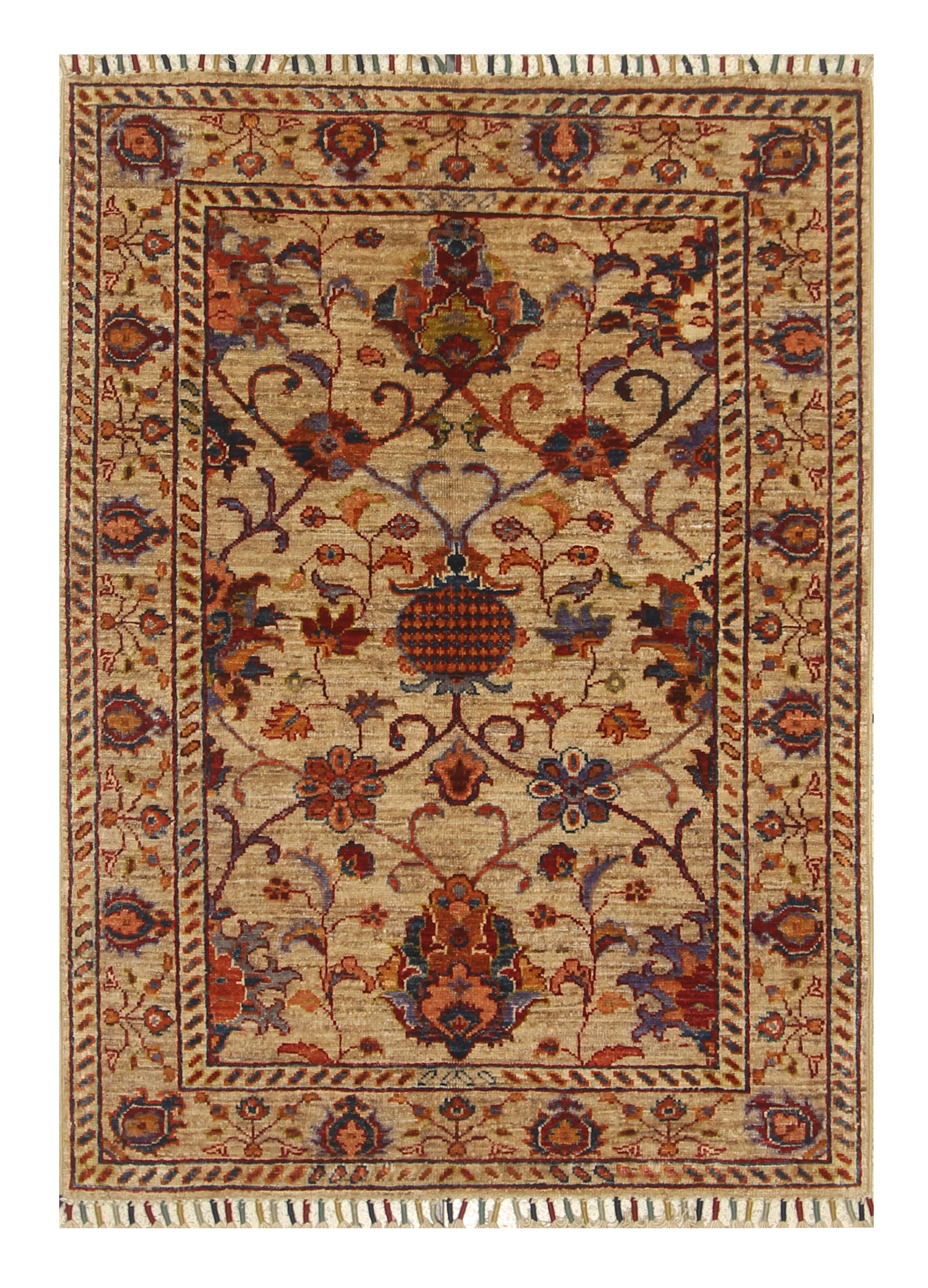 3x4 Beige Waziri Afghan Hand knotted wool Oriental Rug - Yildiz Rugs