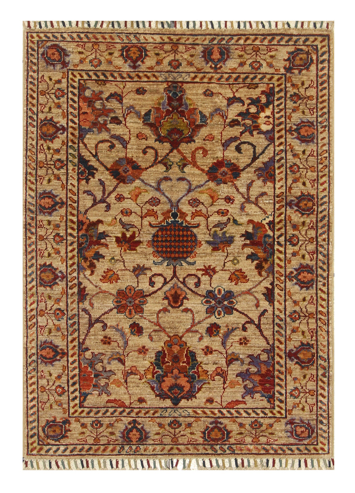 3x4 Beige Waziri Afghan Hand knotted wool Oriental Rug - Yildiz Rugs