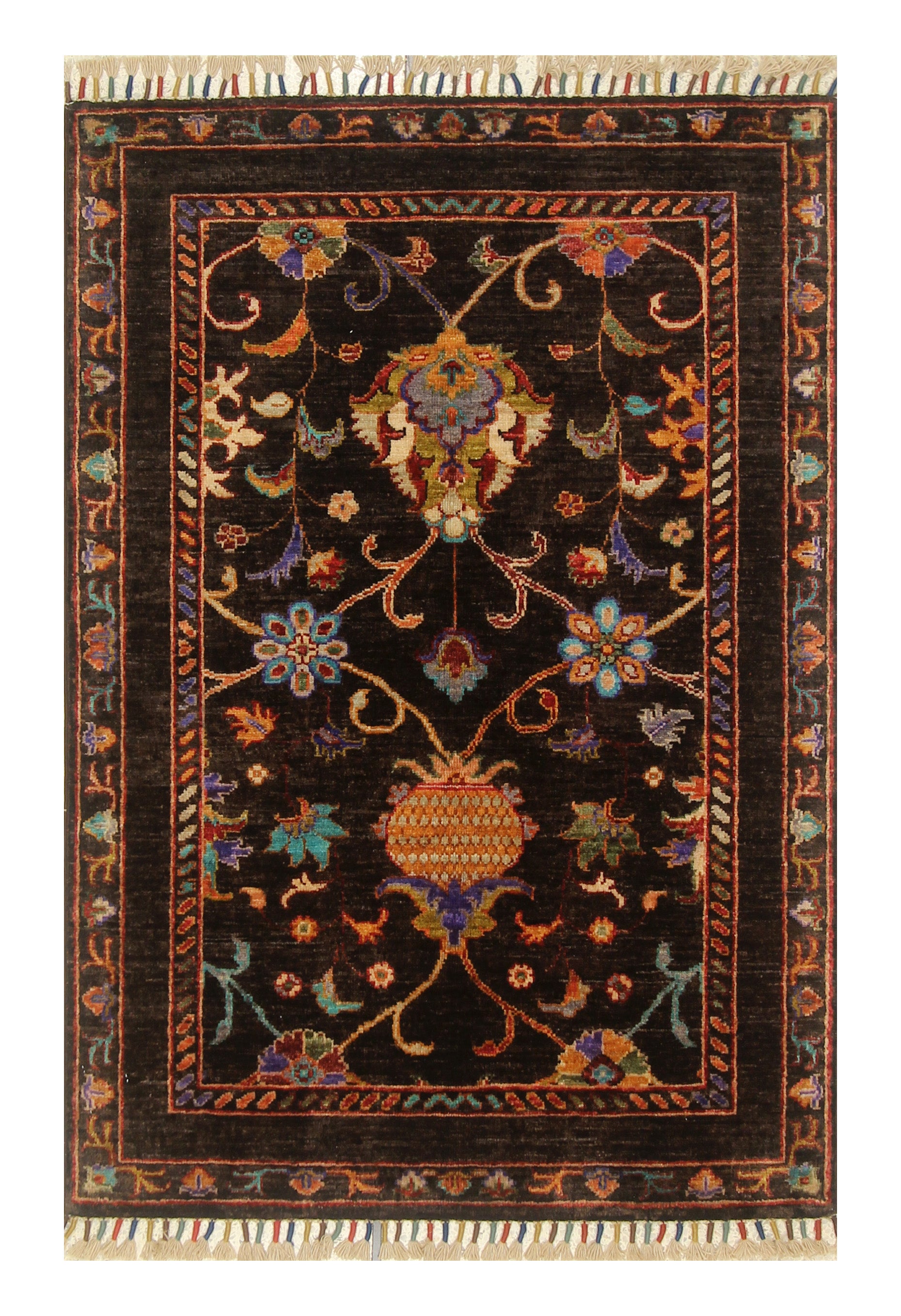 3x4 Black Waziri Afghan Hand knotted Rug