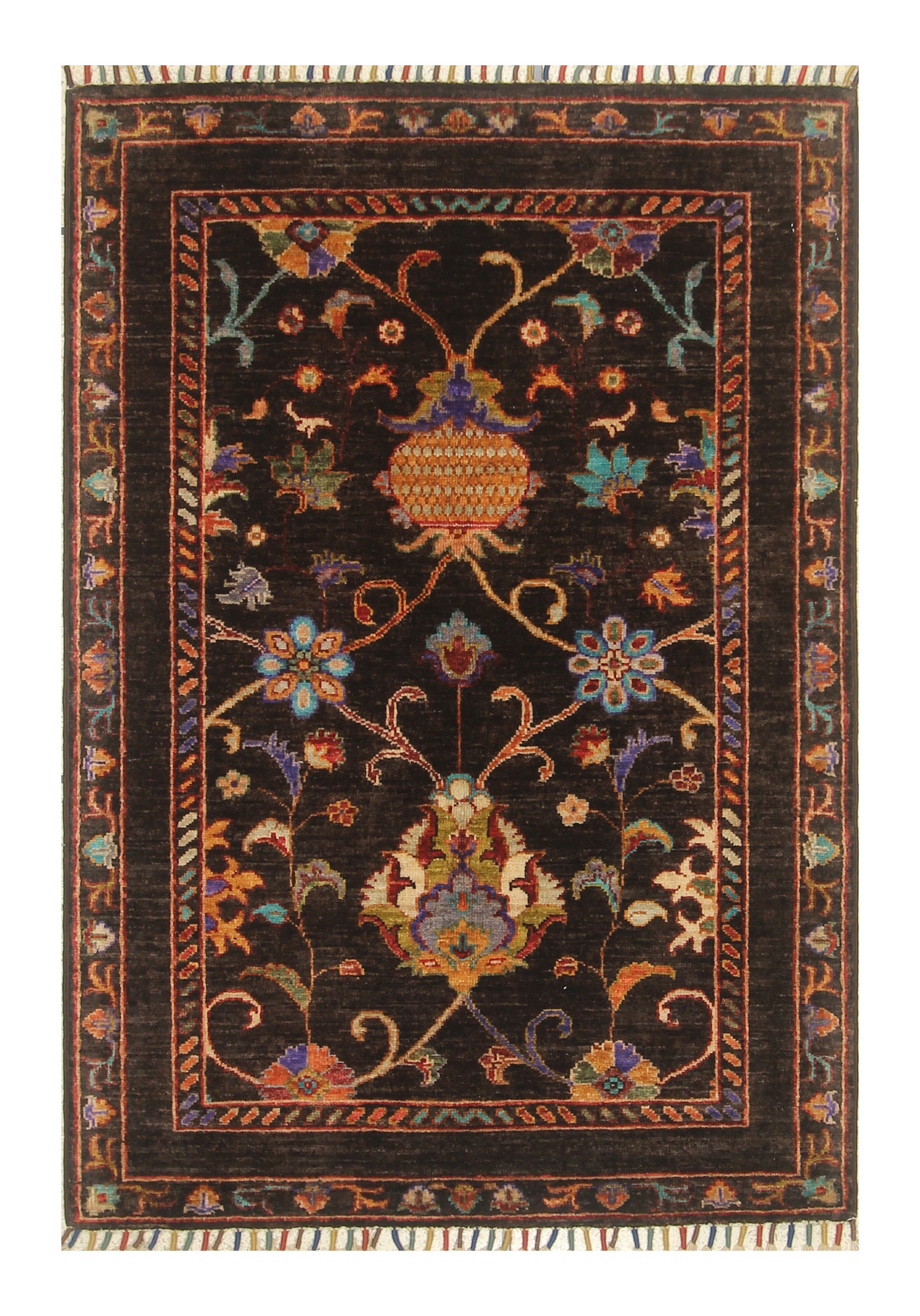 3x4 Black Waziri Afghan Hand knotted Rug - Yildiz Rugs
