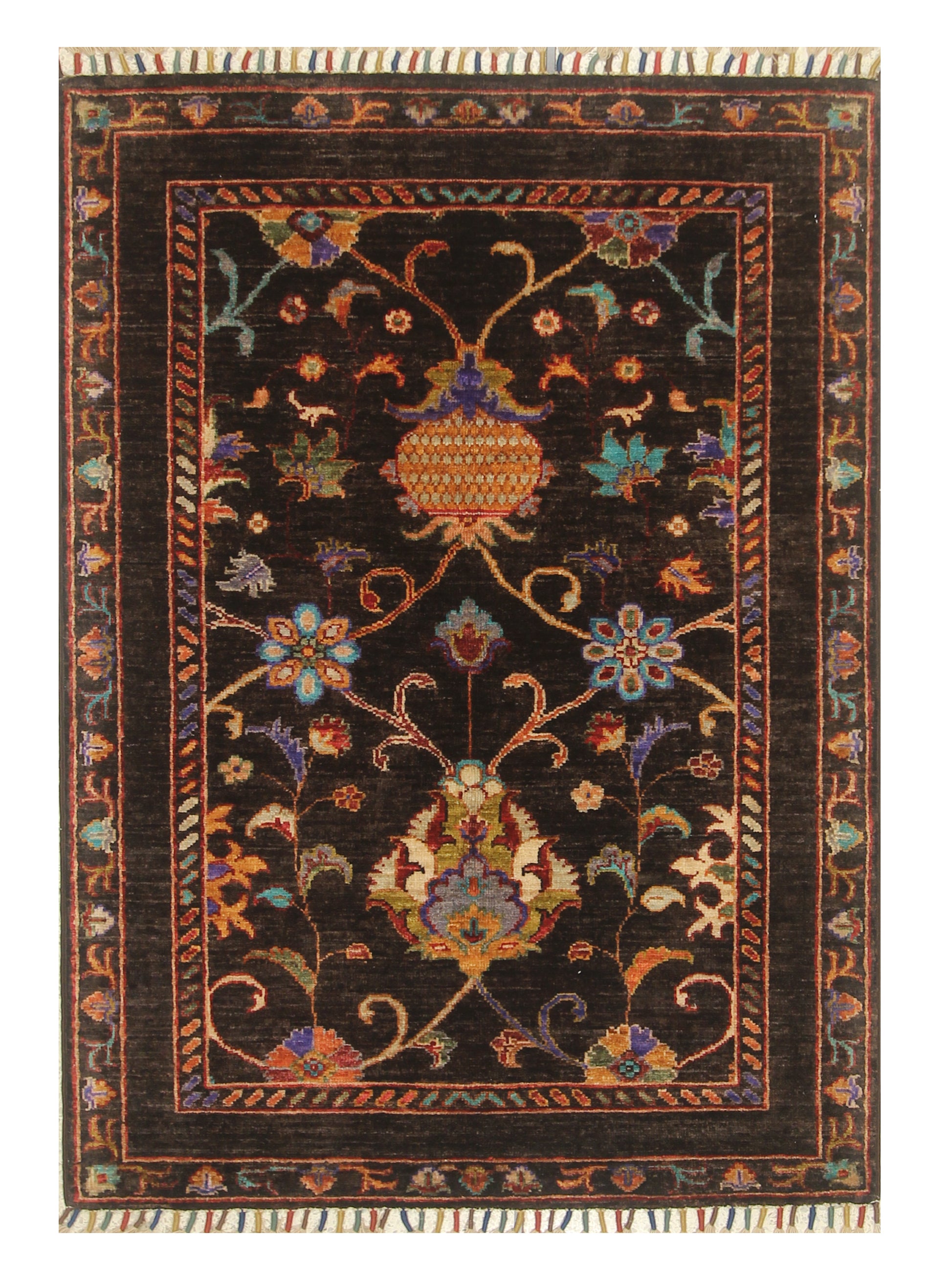3x4 Black Waziri Afghan Hand knotted Oriental Rug - Yildiz Rugs