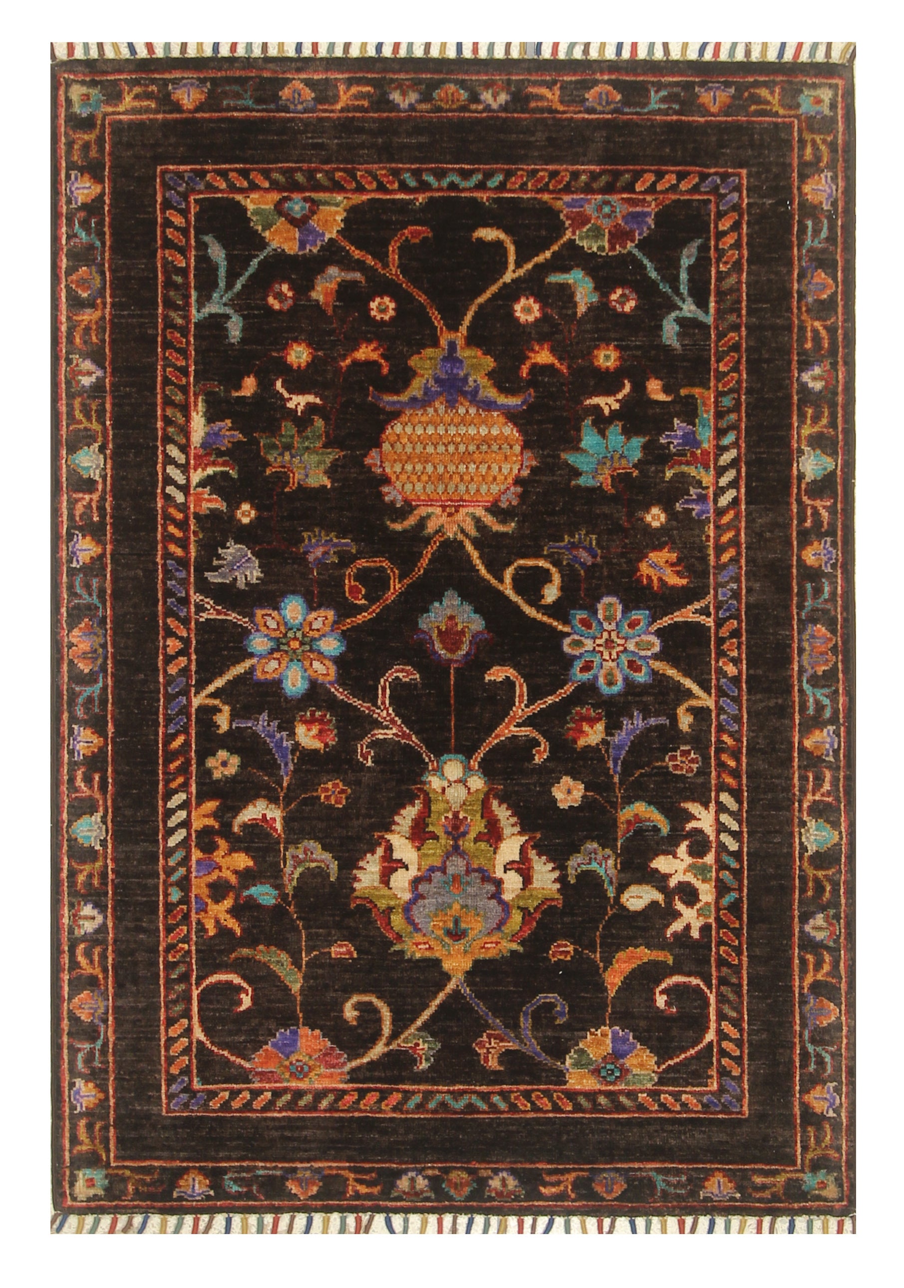 3x4 Black Waziri Afghan Hand knotted Oriental Rug - Yildiz Rugs