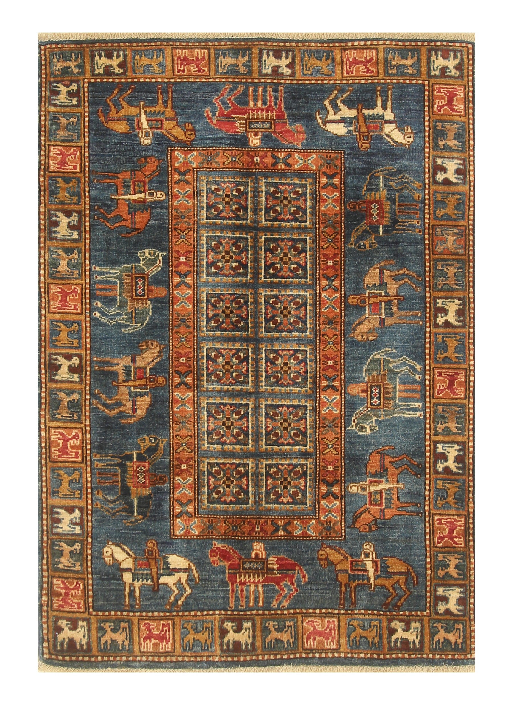 3x4 Blue Pazyryk Afghan Hand knotted Rug