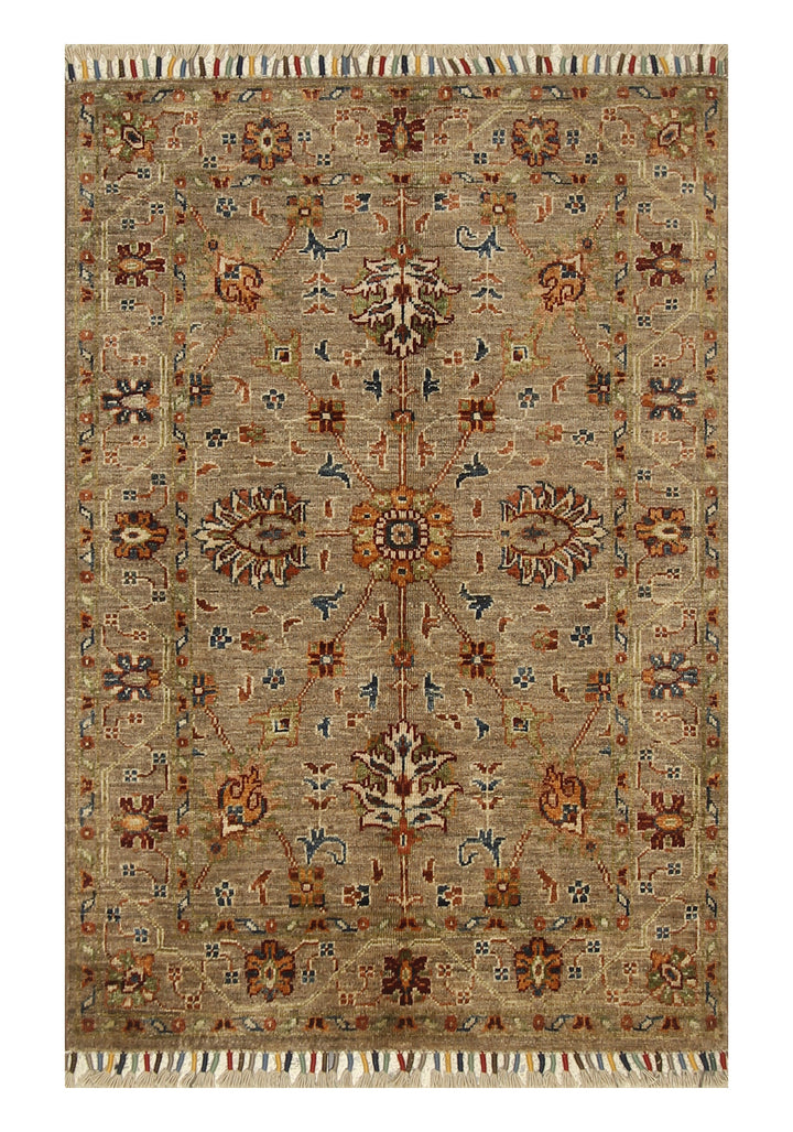 Waziri Rug 3x4 Brown Waziri Afghan Hand knotted Oriental Rug